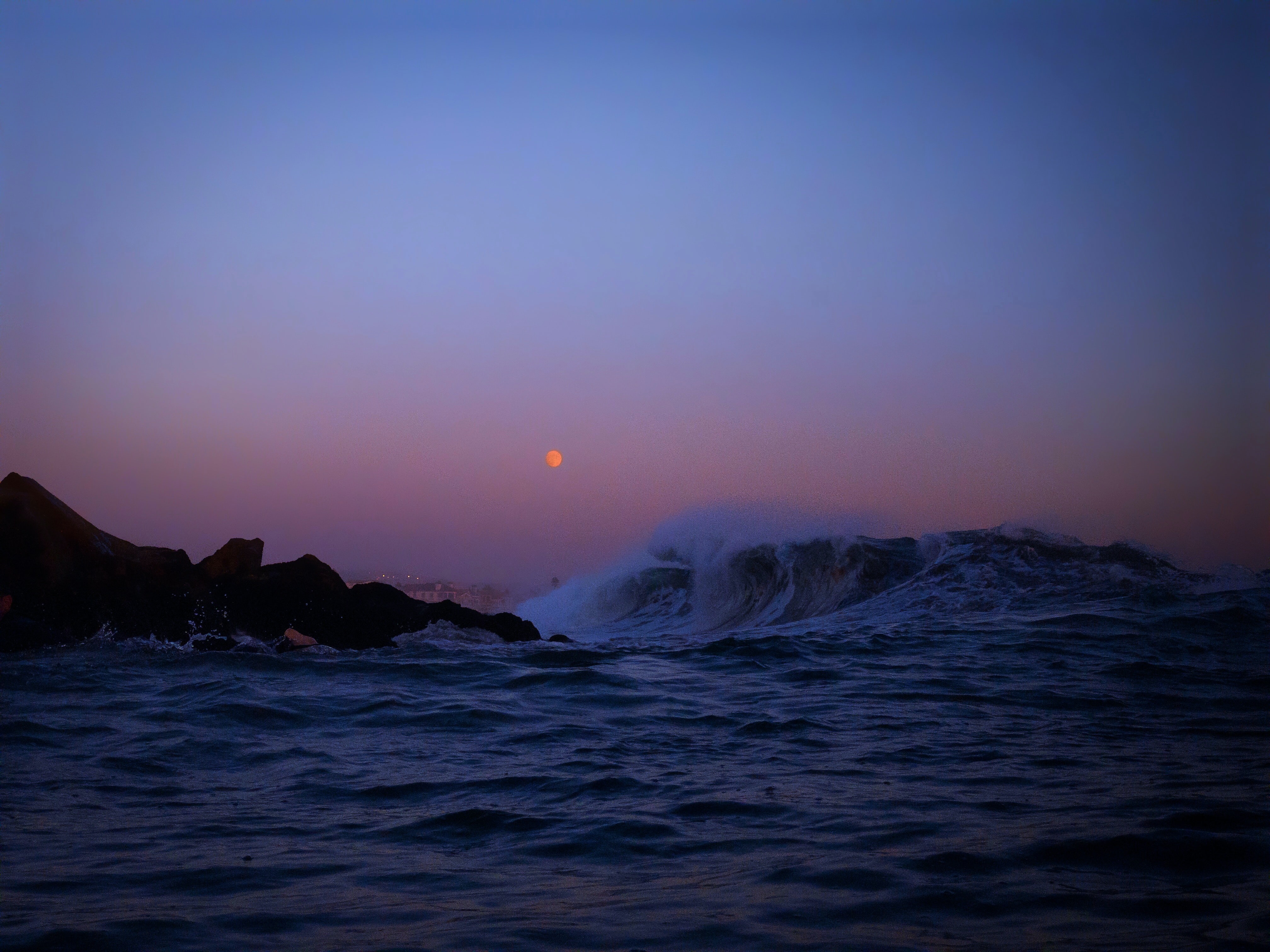 waves, nature, sea, moon, rocks