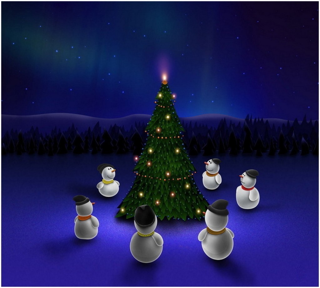 19994 Hintergrundbild herunterladen schneemann, feiertage, hintergrund, neujahr, tannenbaum, blau - Bildschirmschoner und Bilder kostenlos