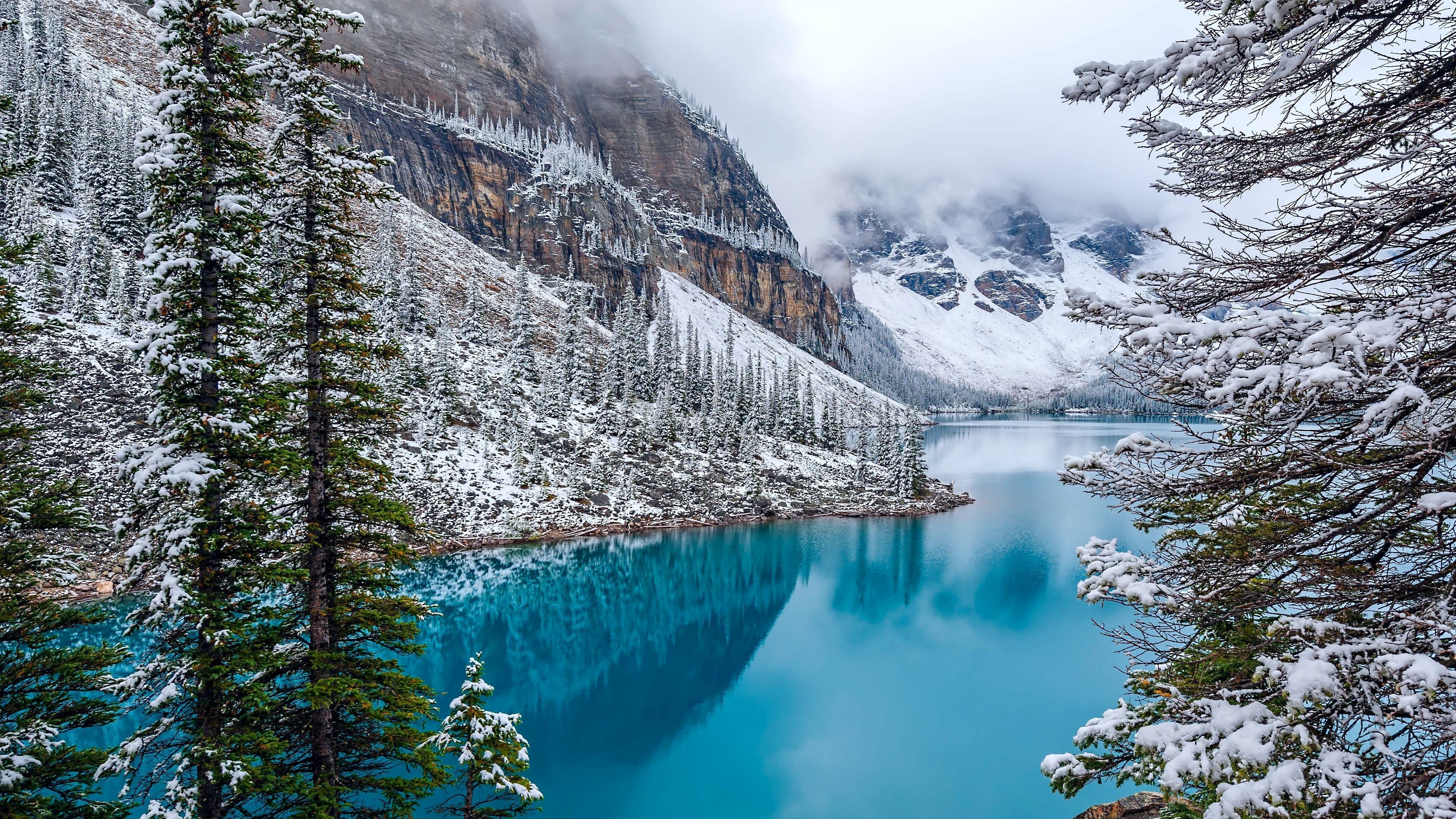 canada, mountain, earth, moraine lake, forest, lake, snow, tree, winter, lakes