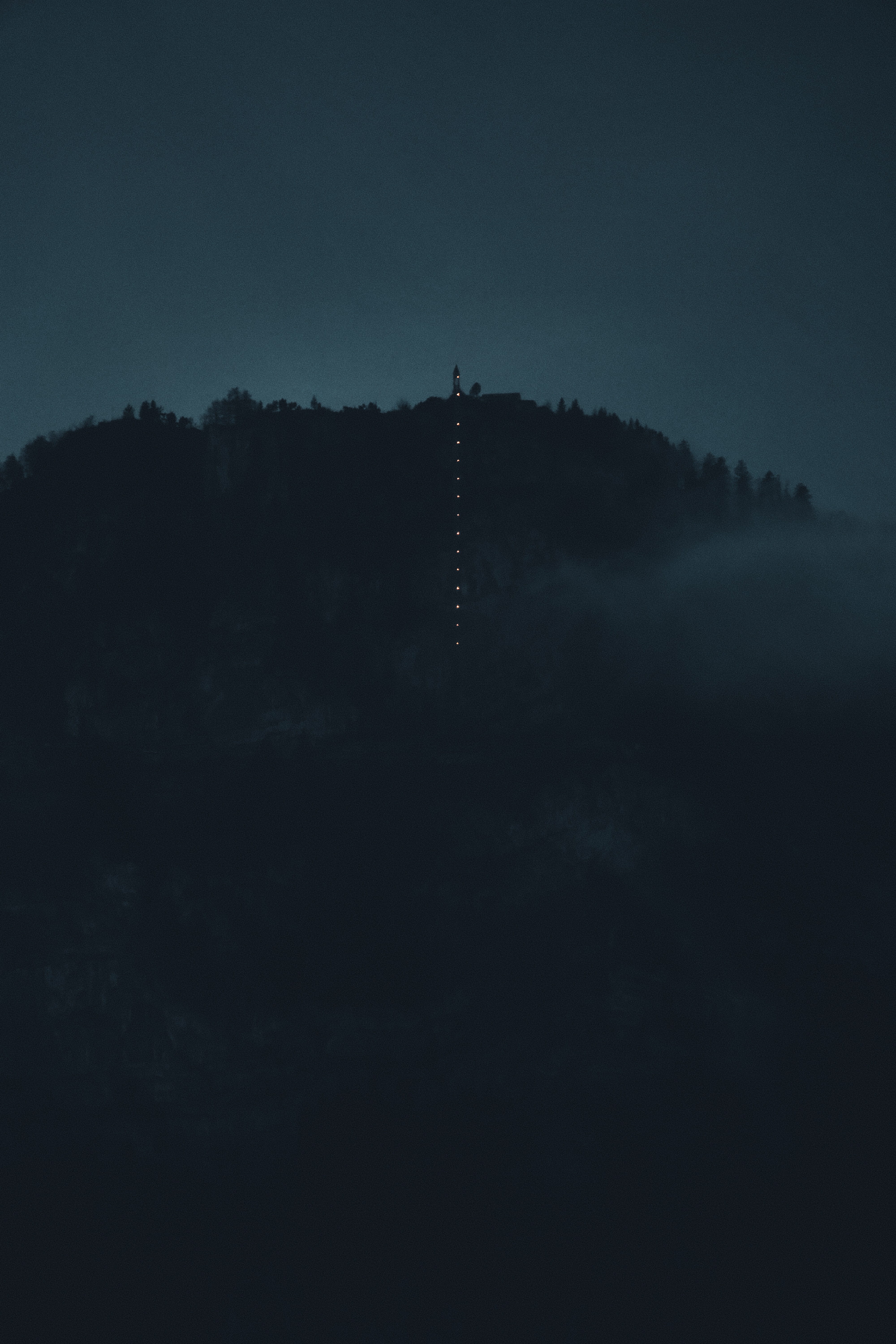Darkness mountain, night, dark, fog 4k Wallpaper