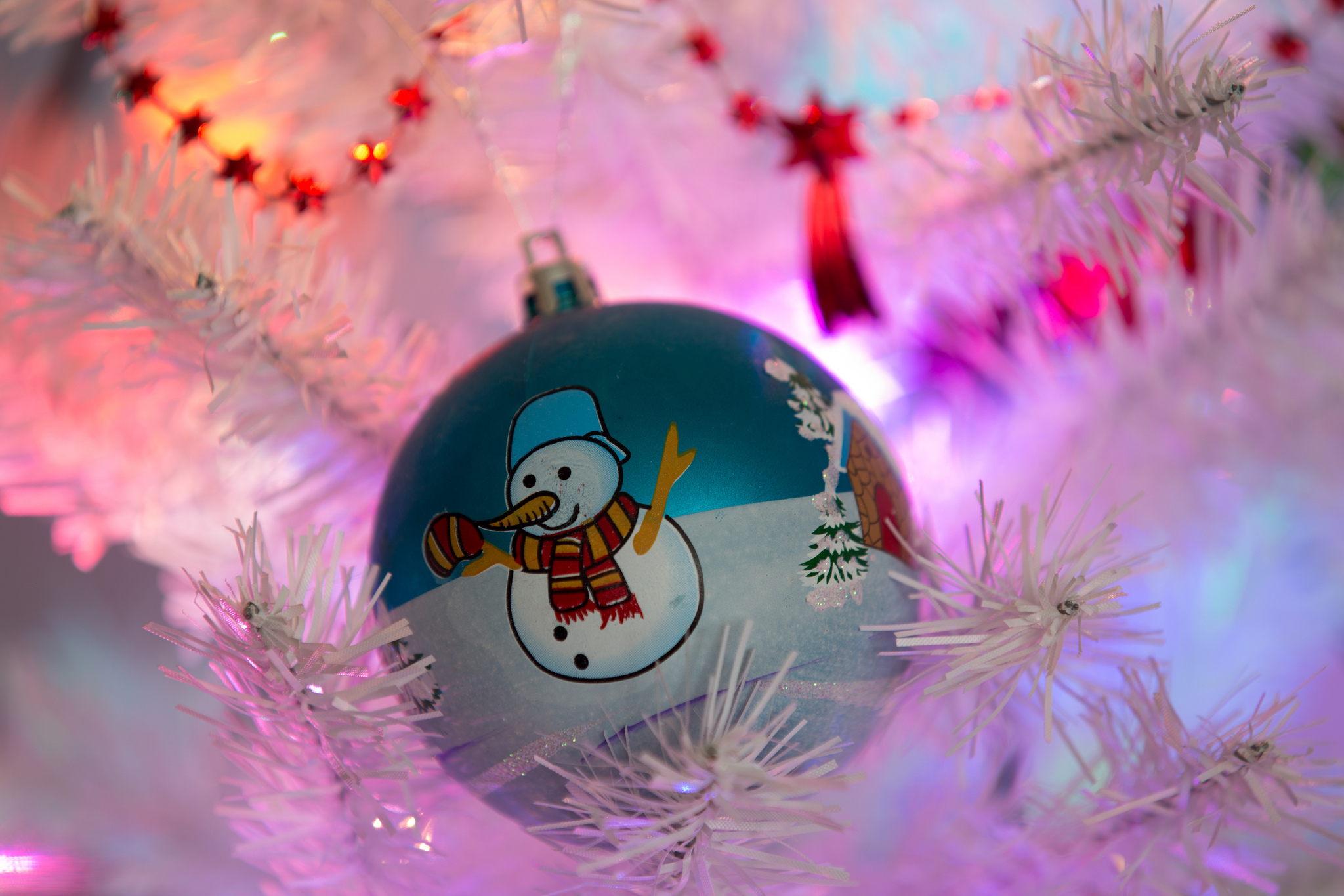 holidays, snowman, shine, light, branches, christmas tree toy 1080p