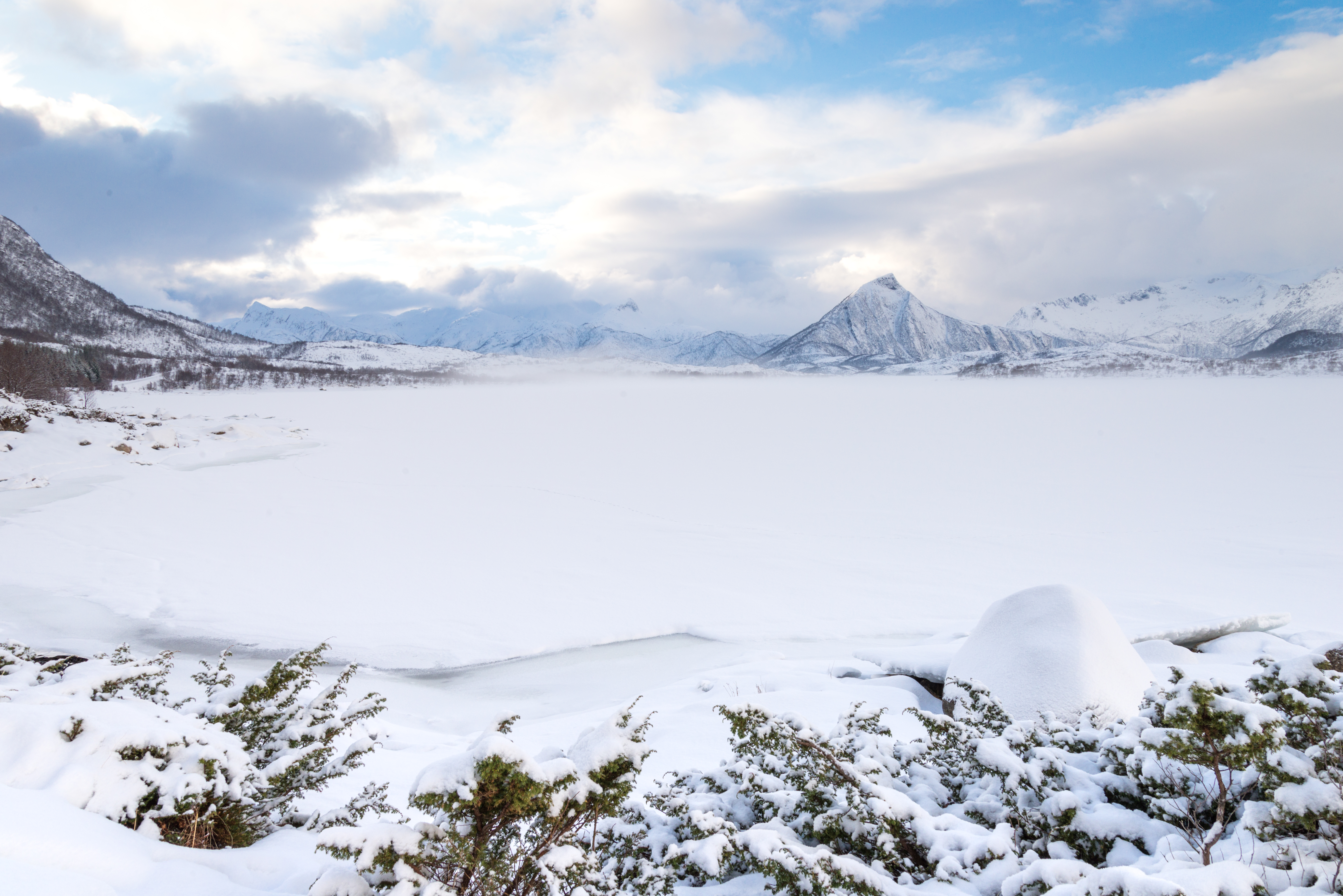 landscape, winter, nature, mountains, snow, norway 4K