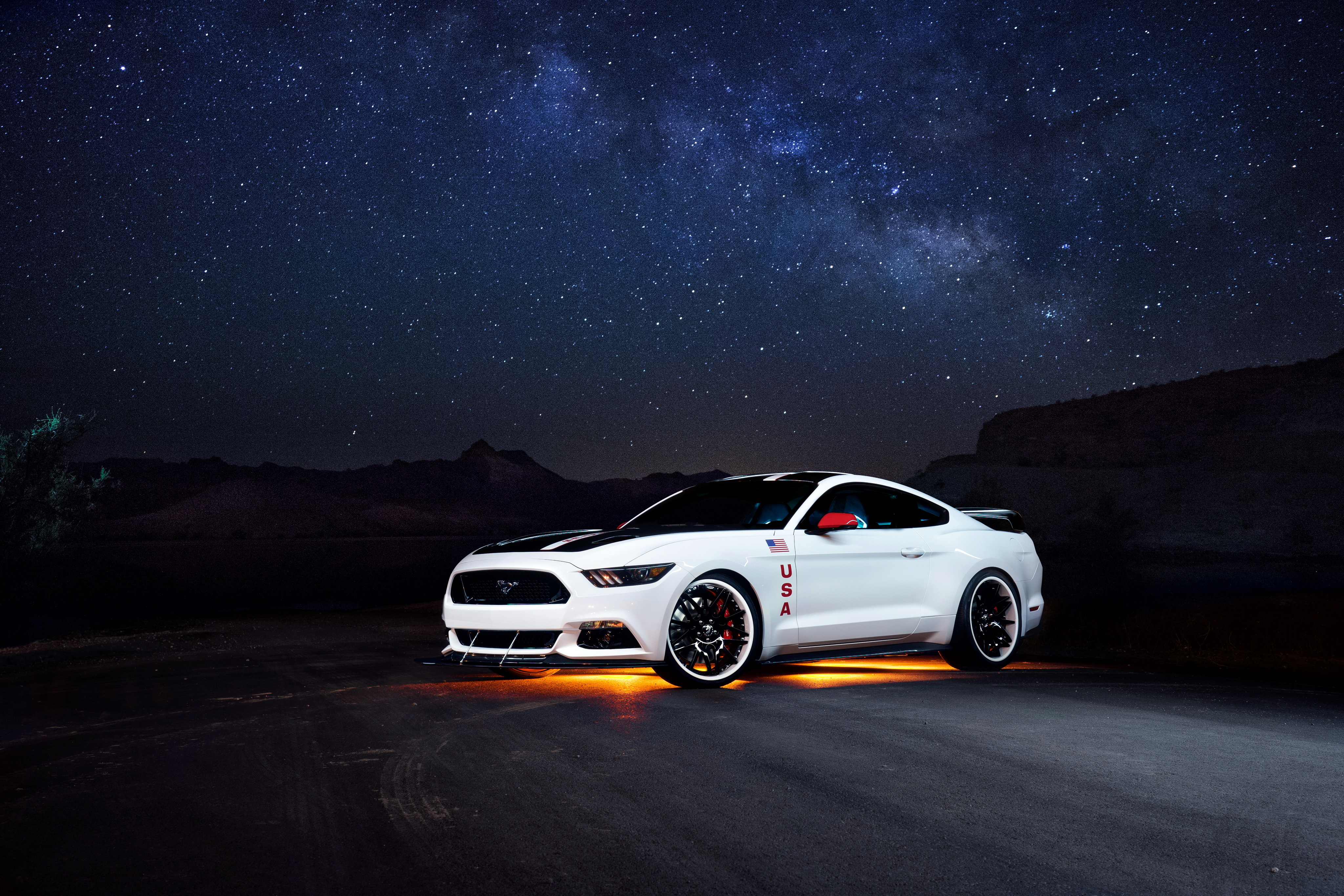 mustang, side view, cars, ford, white, night UHD