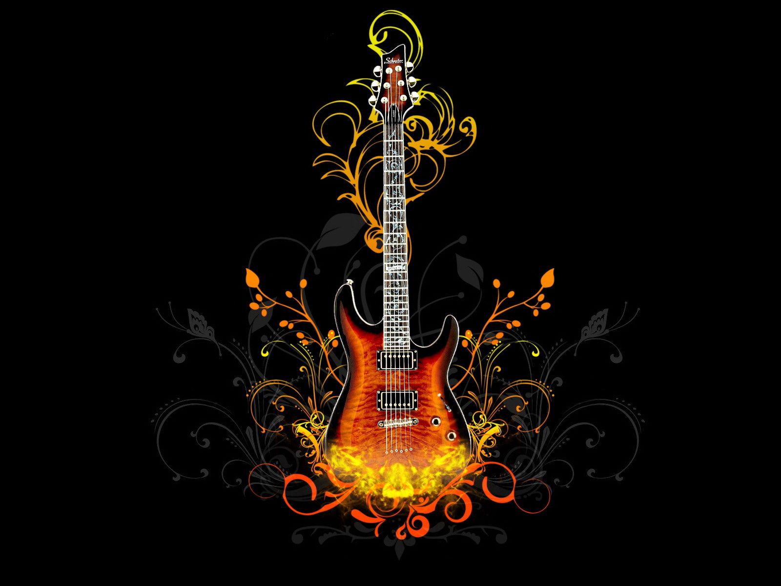 105361 download wallpaper fire, vector, shine, light, guitar screensavers and pictures for free