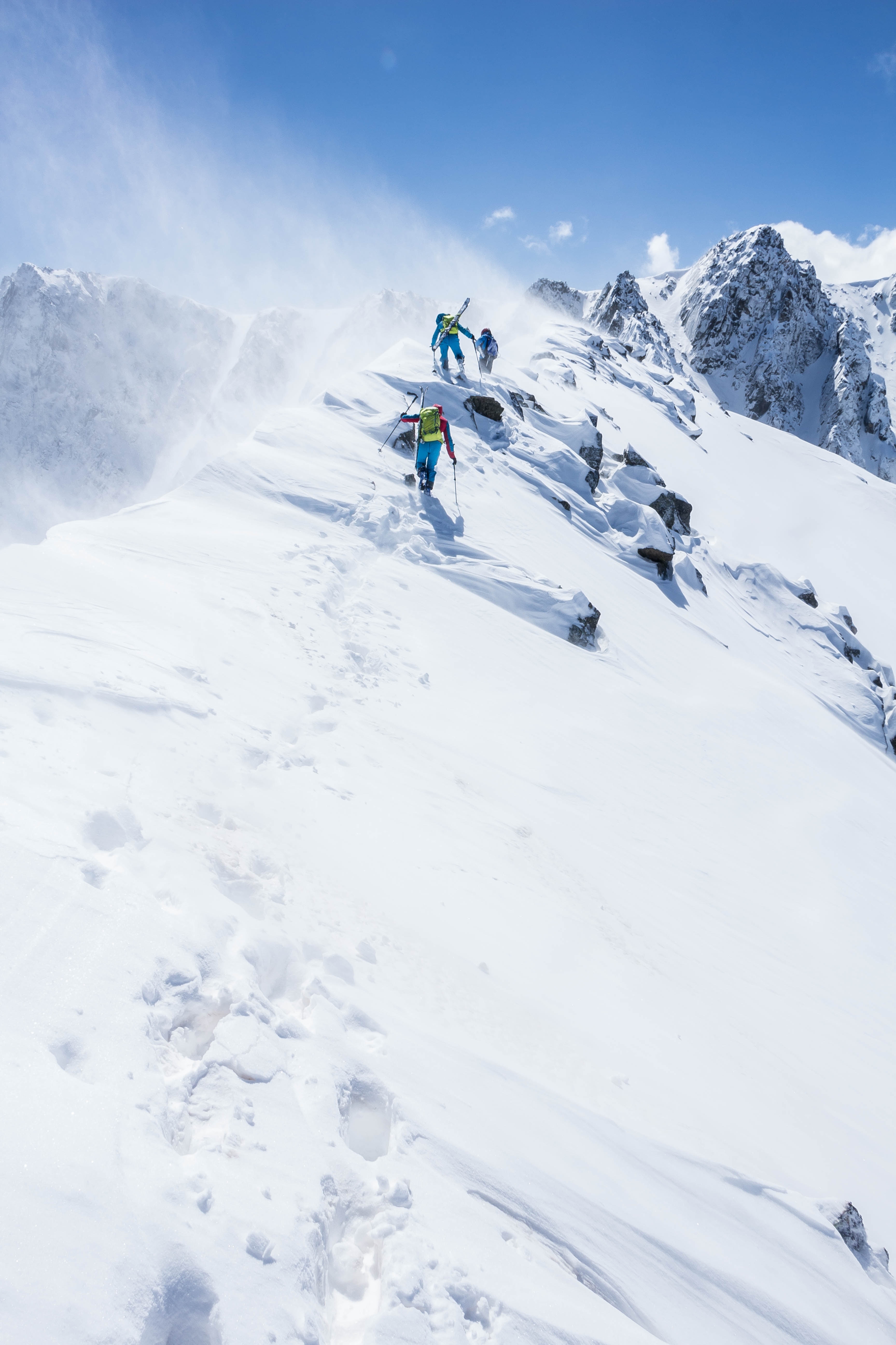 sports, mountains, snow, climbers, height, slope, climb, extreme, lift, steep Full HD