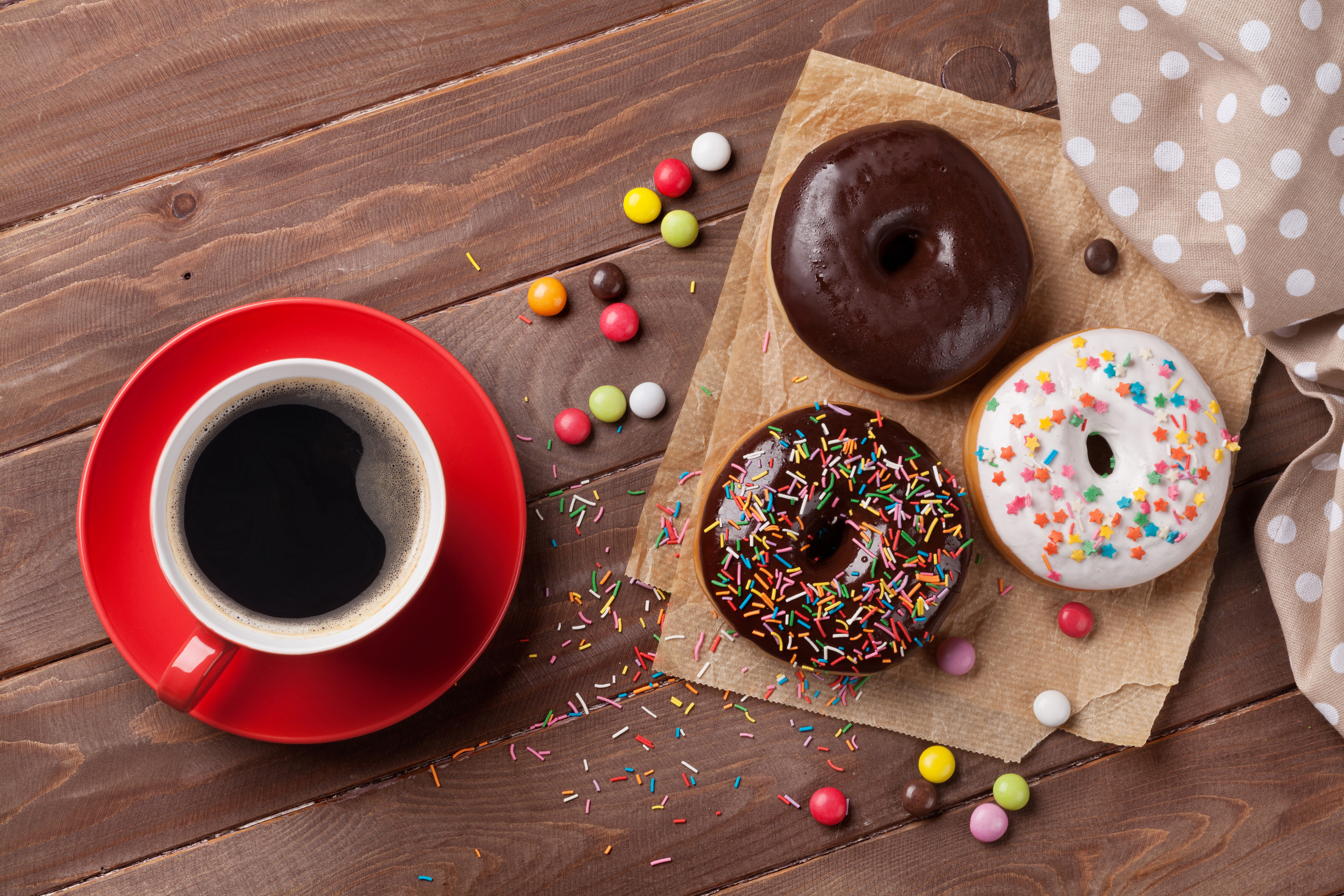 HD desktop wallpaper: Food, Coffee, Sweets, Doughnut, Candy download free  picture #1529257