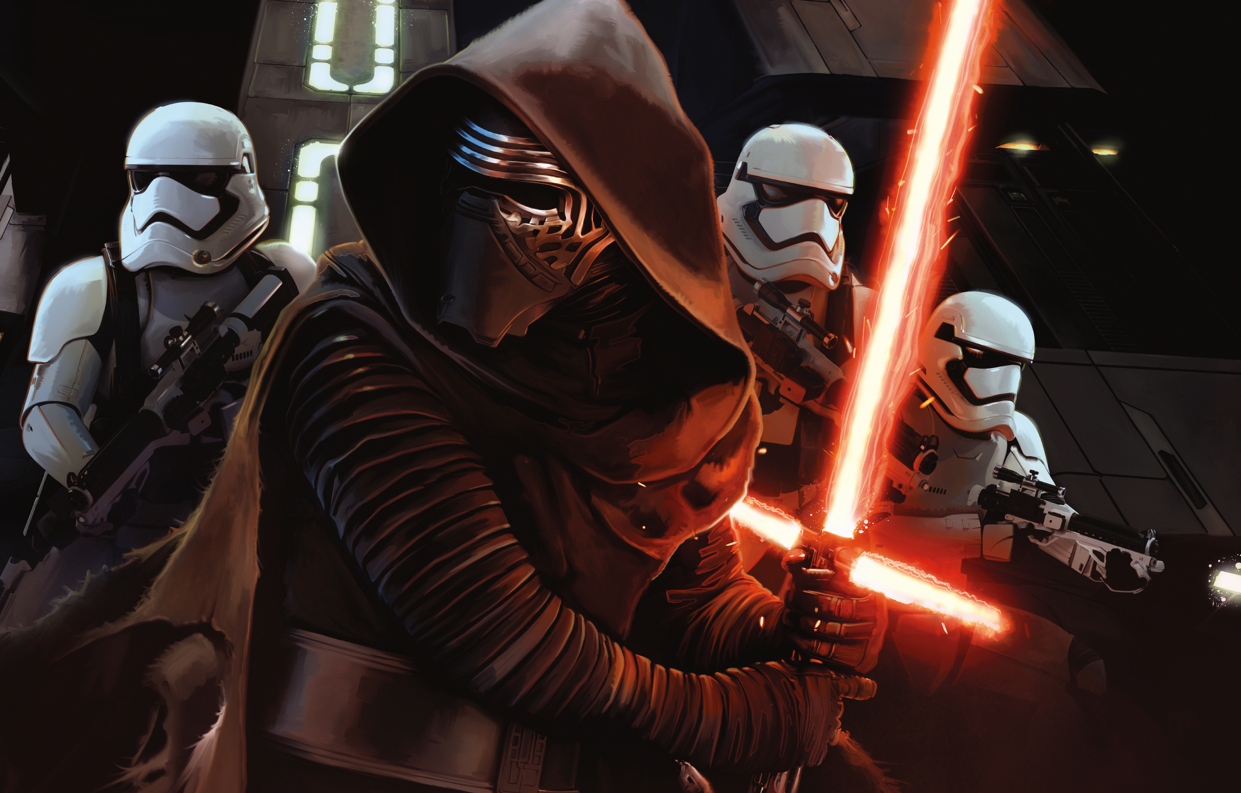 Mobile Wallpaper Star Wars movie, lightsaber, star wars episode vii: the force awakens, stormtrooper