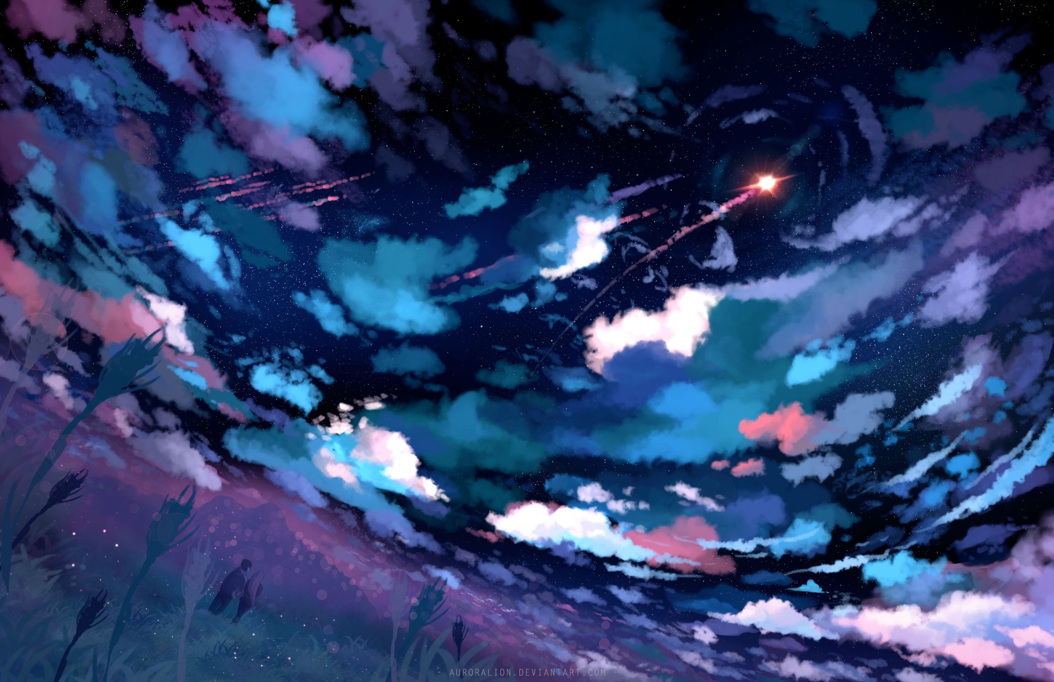 HD desktop wallpaper: Anime, Sky, Stars, Night, Couple, Rocket, Cloud,  Original download free picture #866462