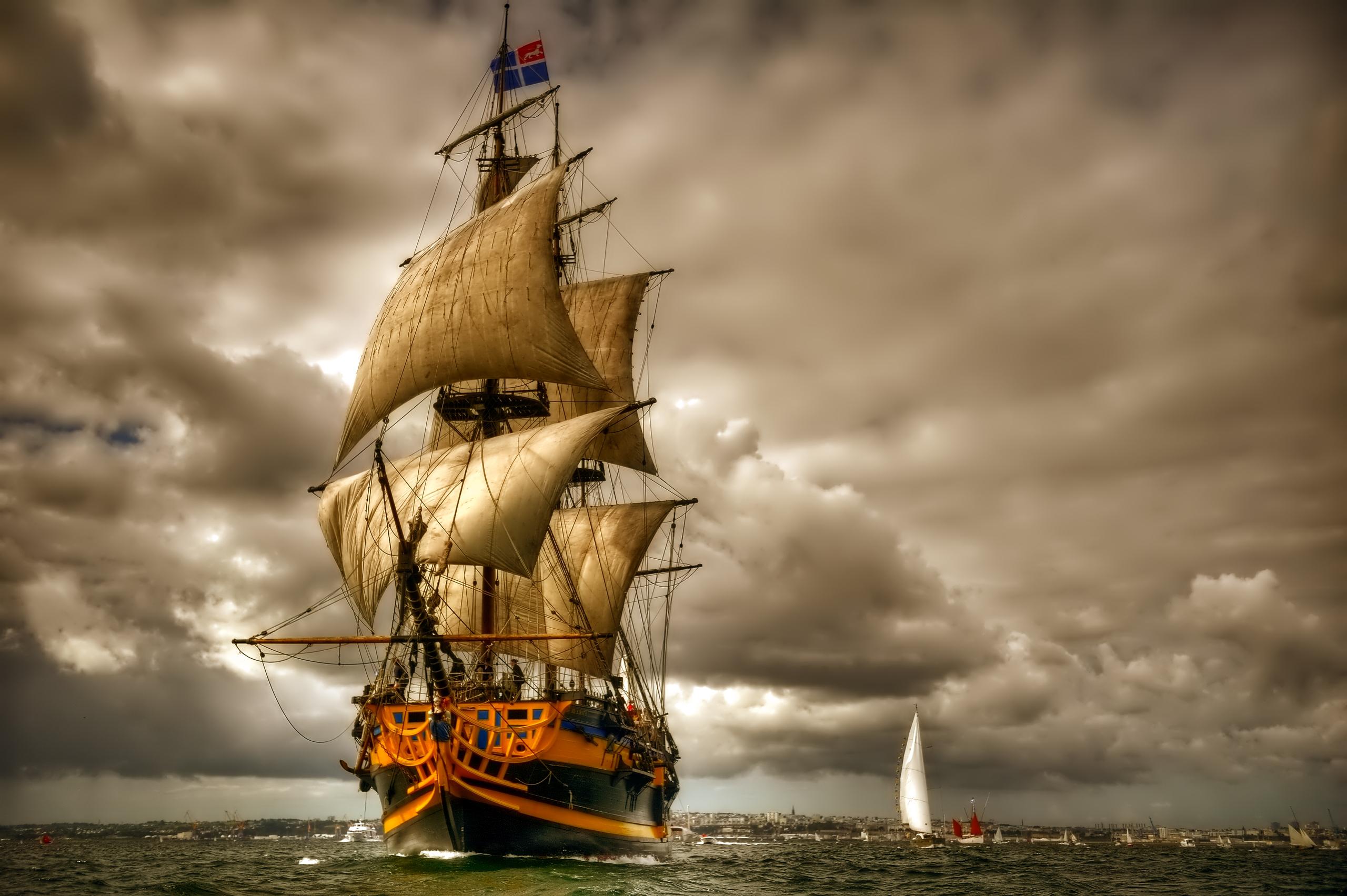 Free HD sea, sail, sailing ship, vehicles, boat, cloud, ocean, sailboat, sailing, ship, sky