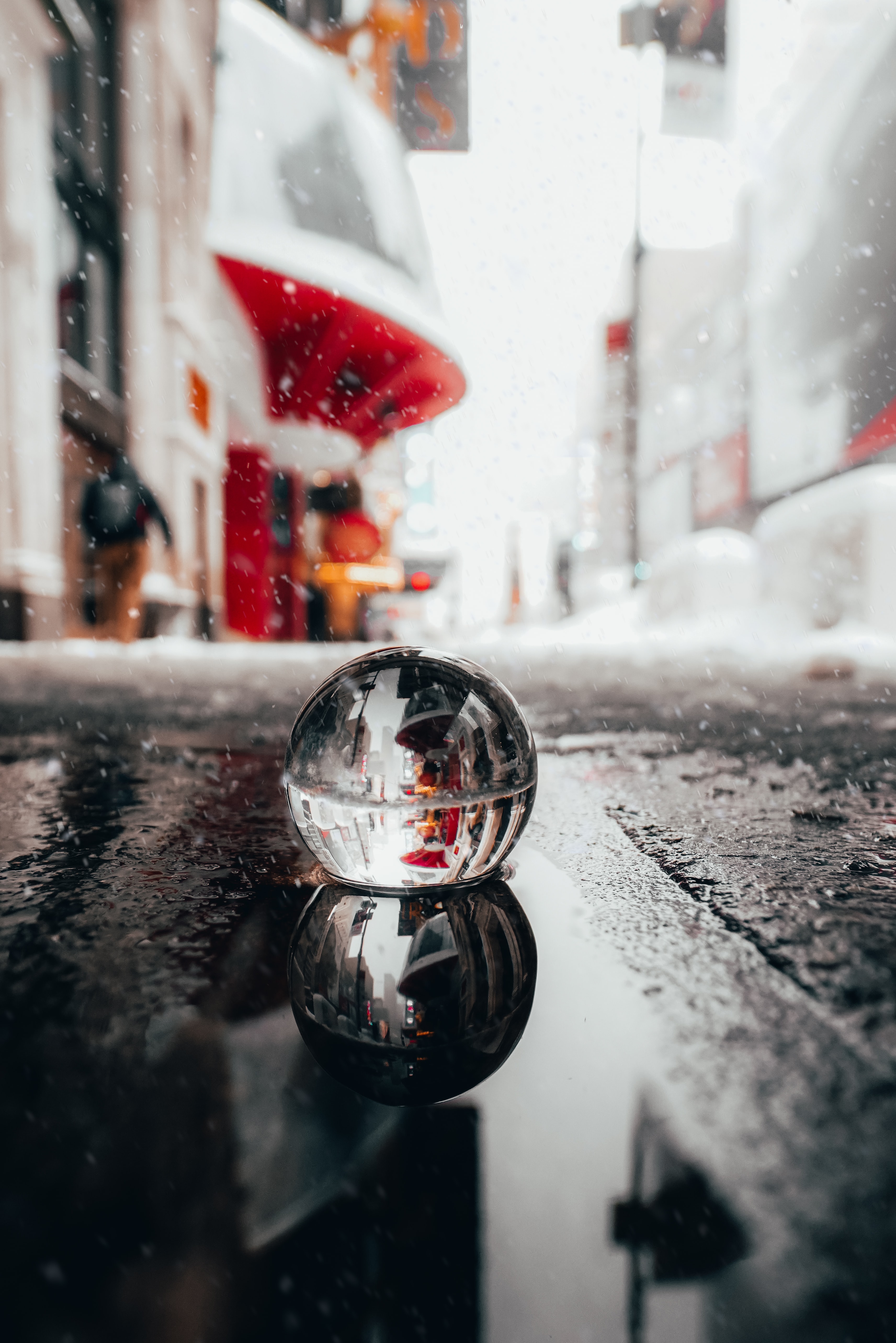 snow, reflection, miscellanea, miscellaneous, ball, puddle, crystal ball