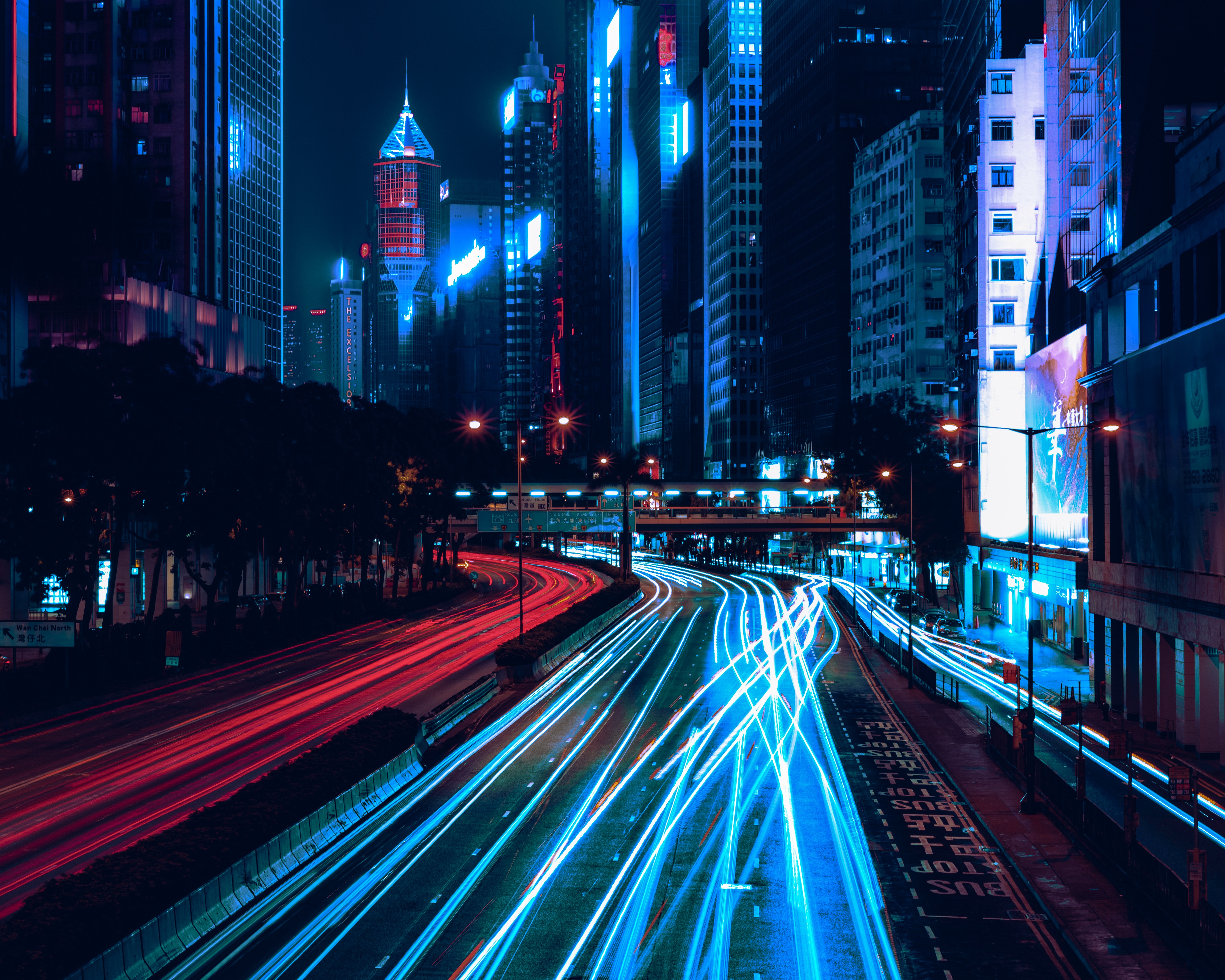 road, night city, skyscrapers, shine Hong Kong Tablet Wallpapers
