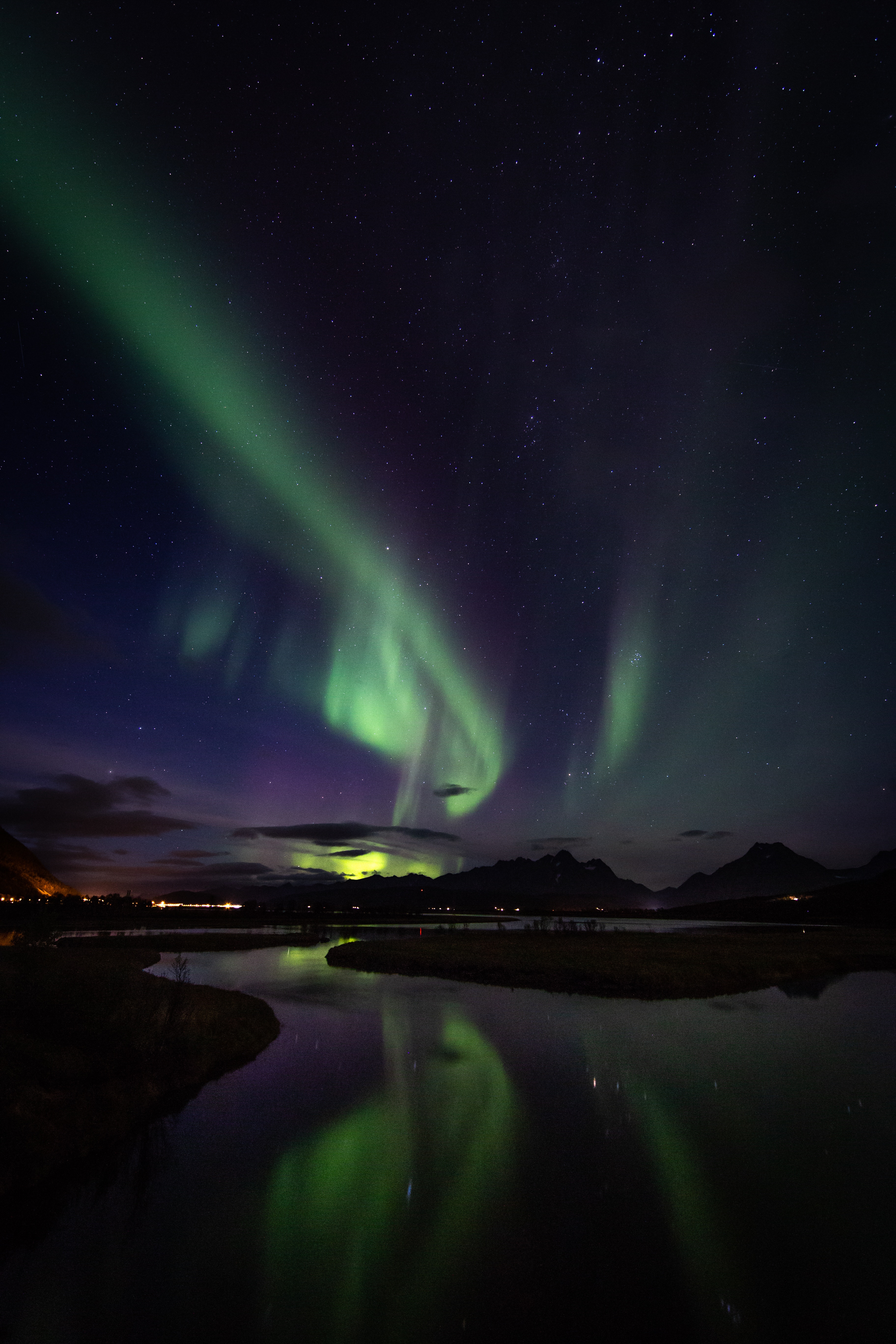 northern lights, aurora borealis, stars, nature, mountains, night, starry sky, aurora 8K