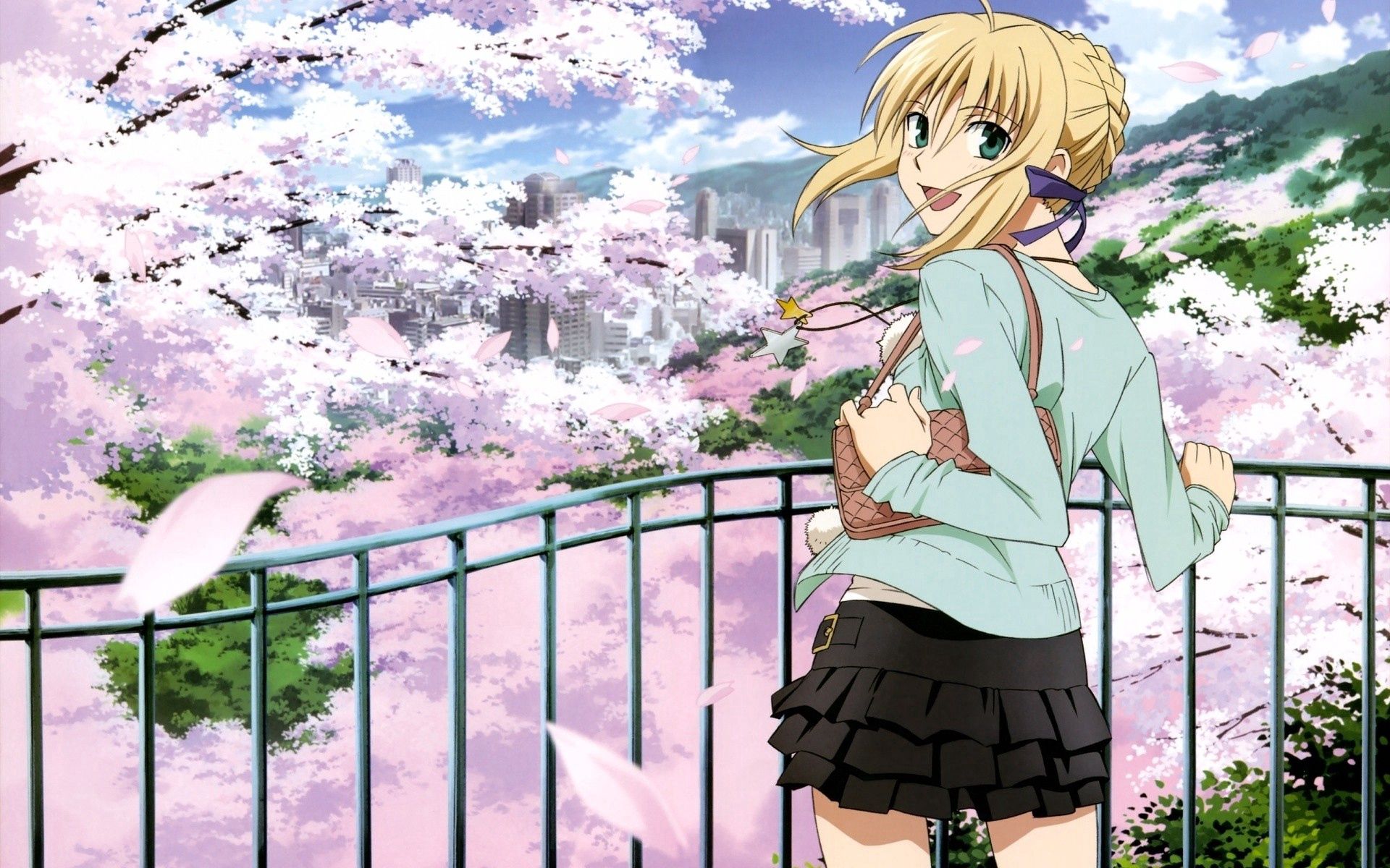 girl, anime, fence, garden Square Wallpapers