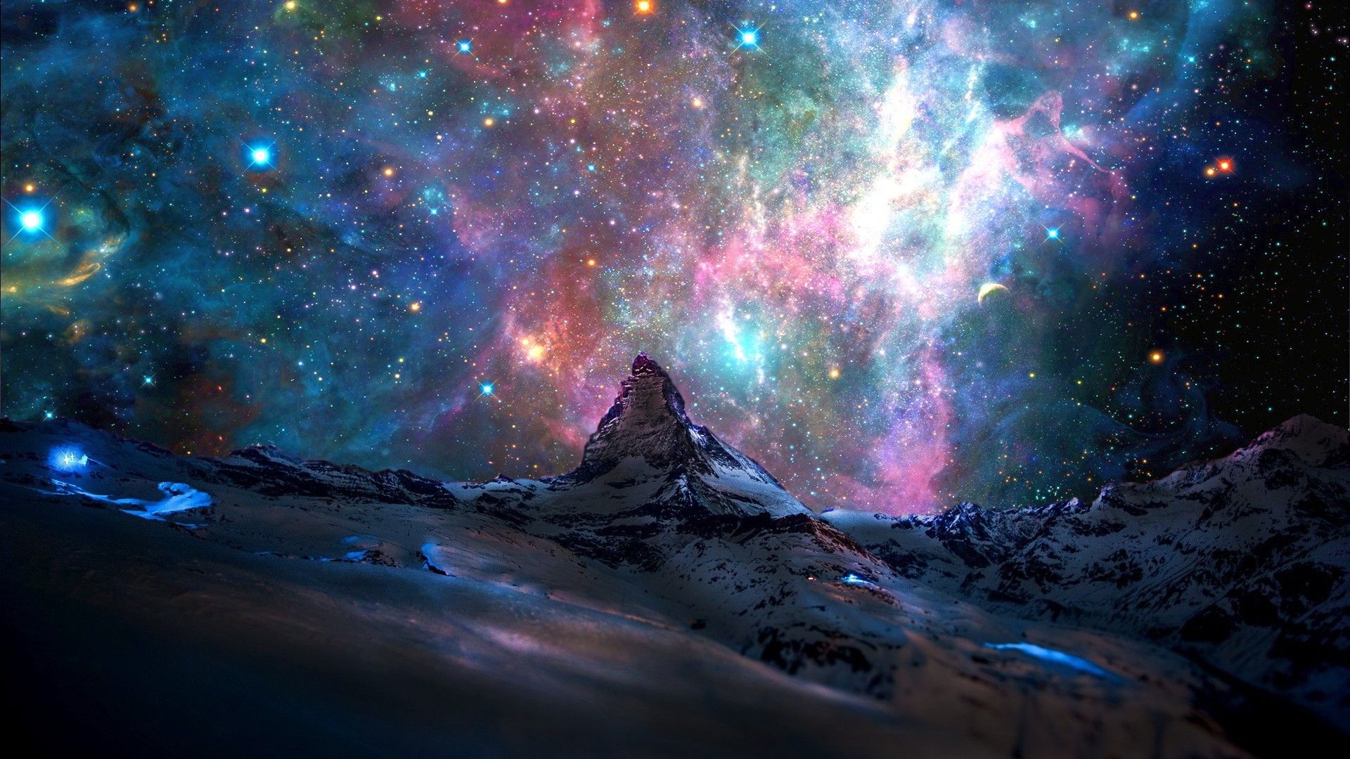 HD desktop wallpaper: Mountain, Starry Sky, Nebula, Space, Sci Fi download  free picture #780175