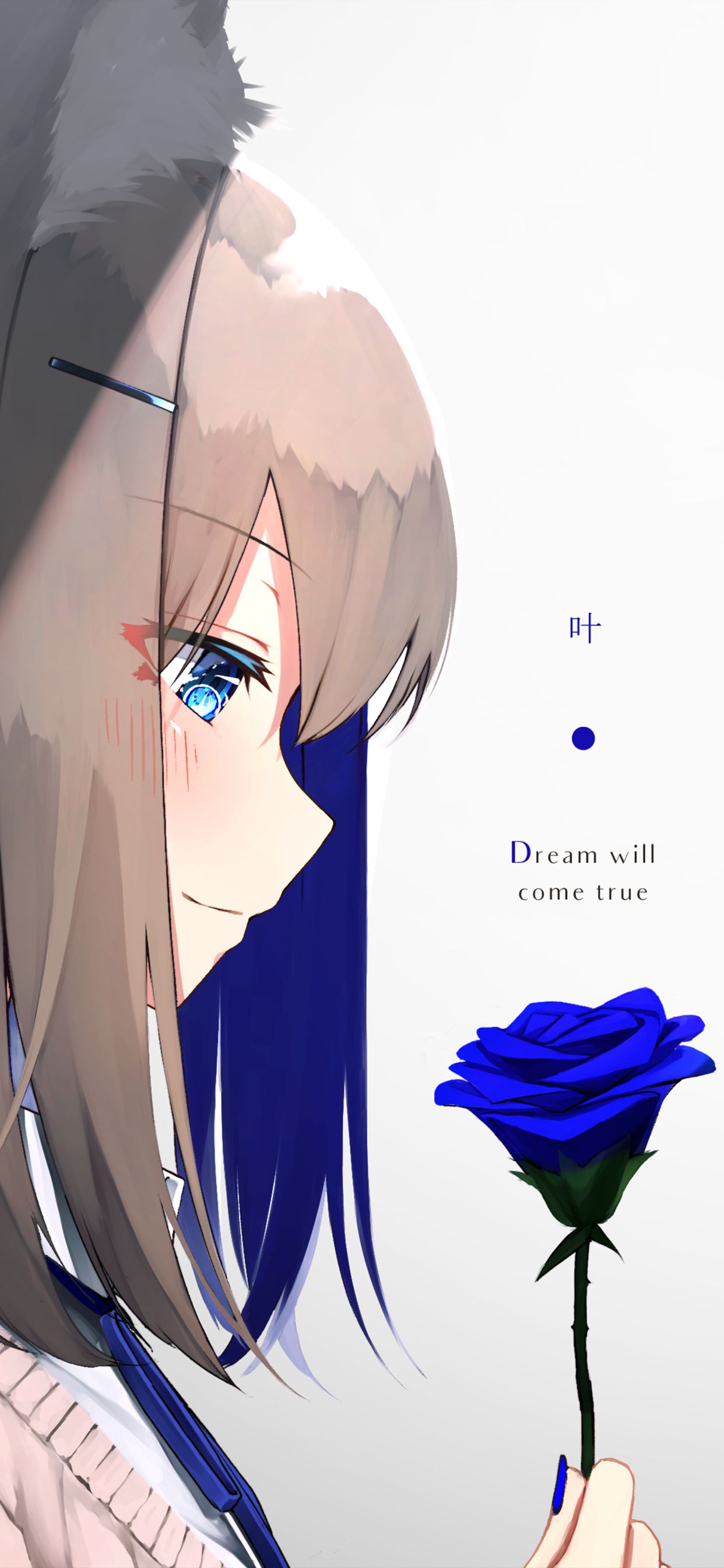 blue rose, short hair, original, blue eyes, animal ears, anime HD wallpaper