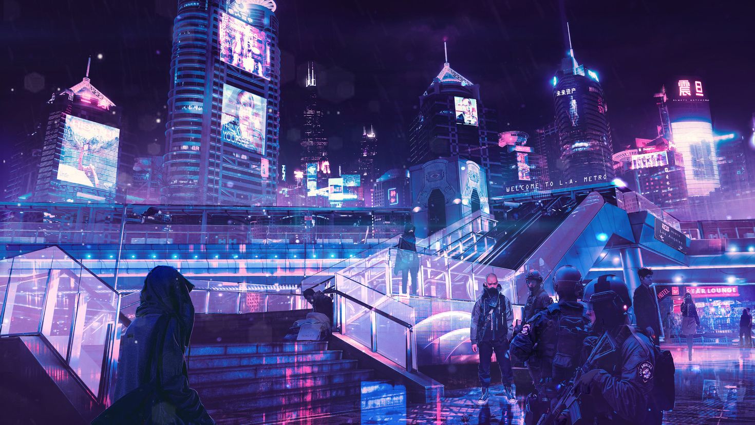 Cyberpunk 2077 город неон