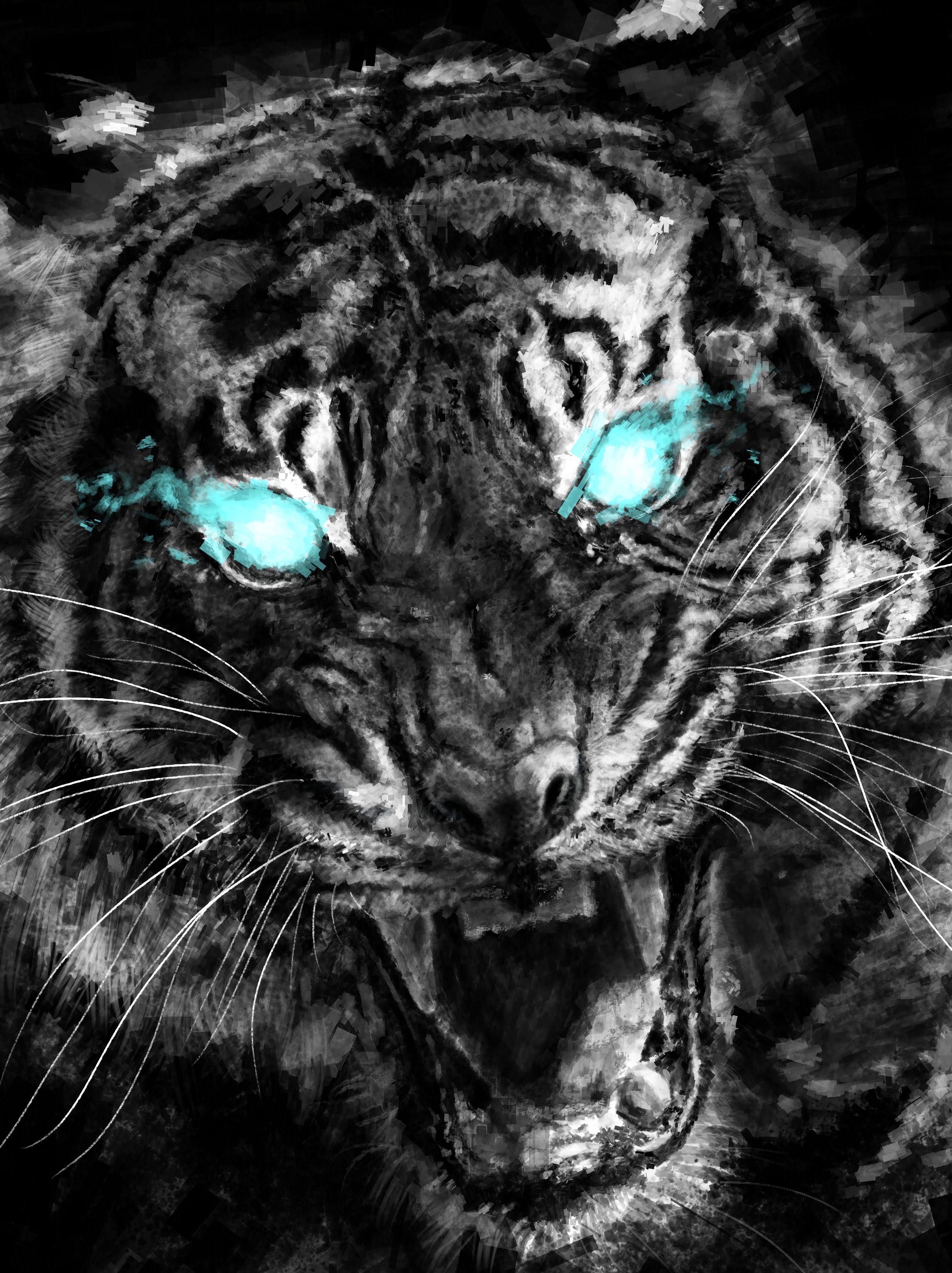 32k Wallpaper Eyes tiger, art, anger, grin