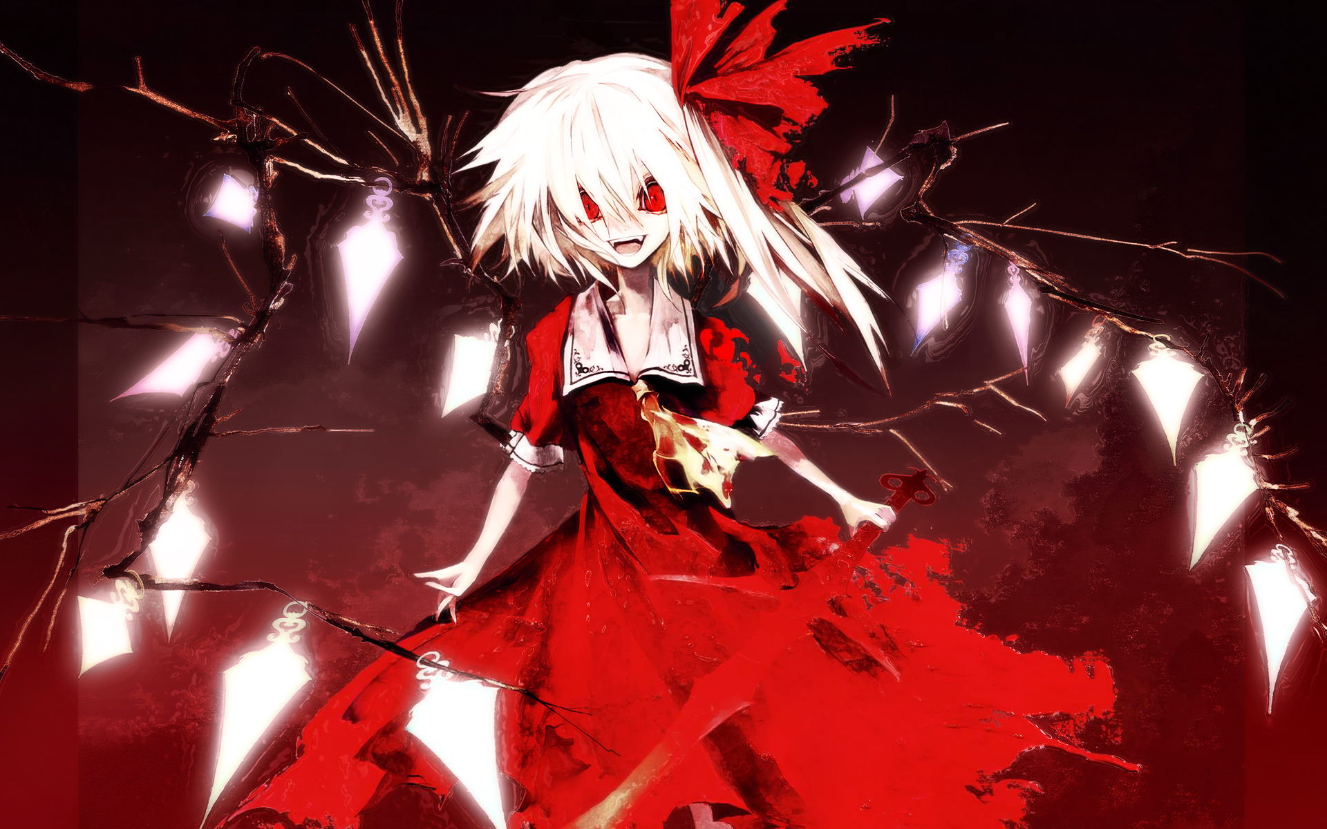 blood, anime, touhou, flandre scarlet, short hair cell phone wallpapers