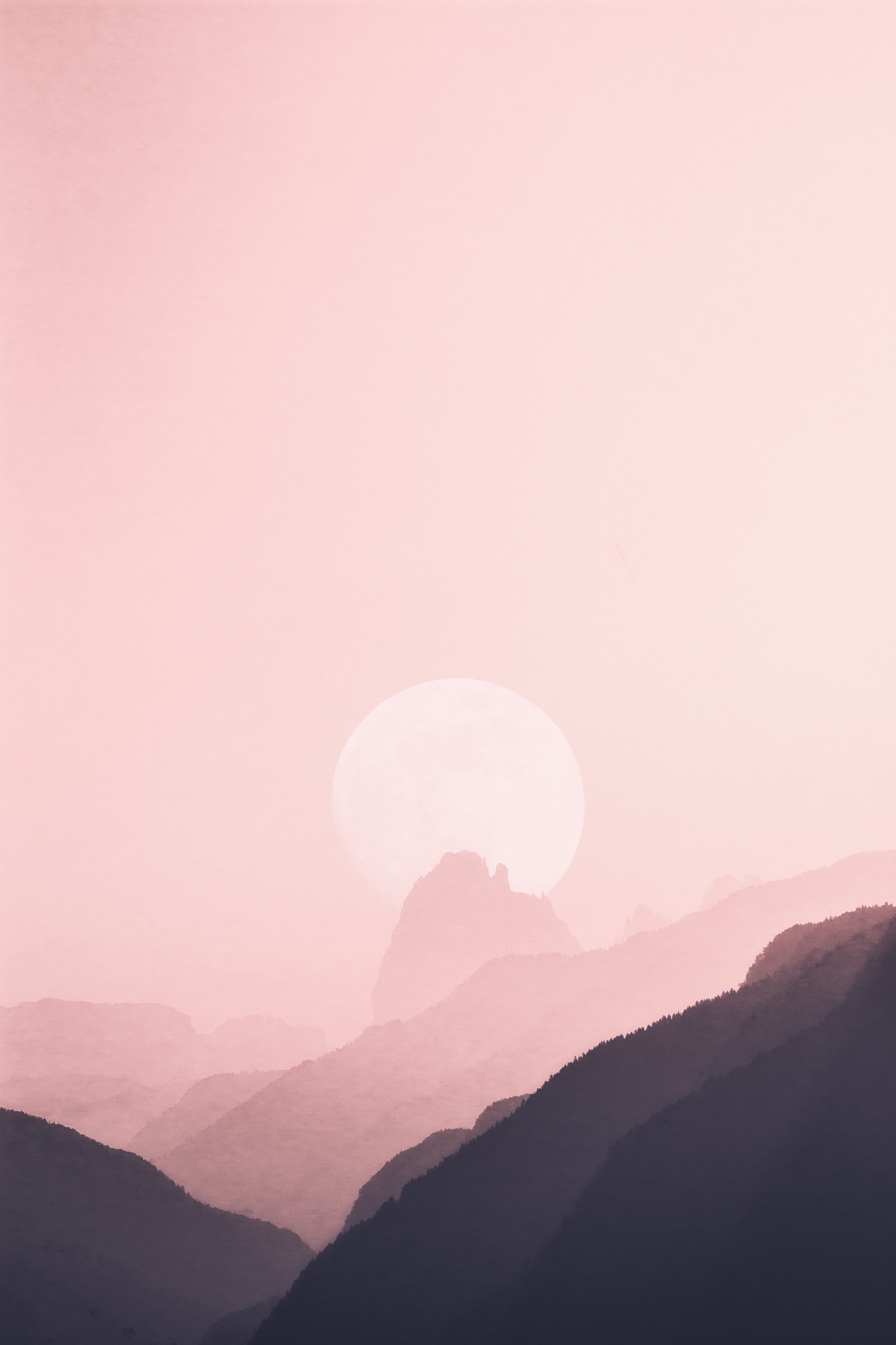 Download Phone wallpaper moon, pink, nature, mountains