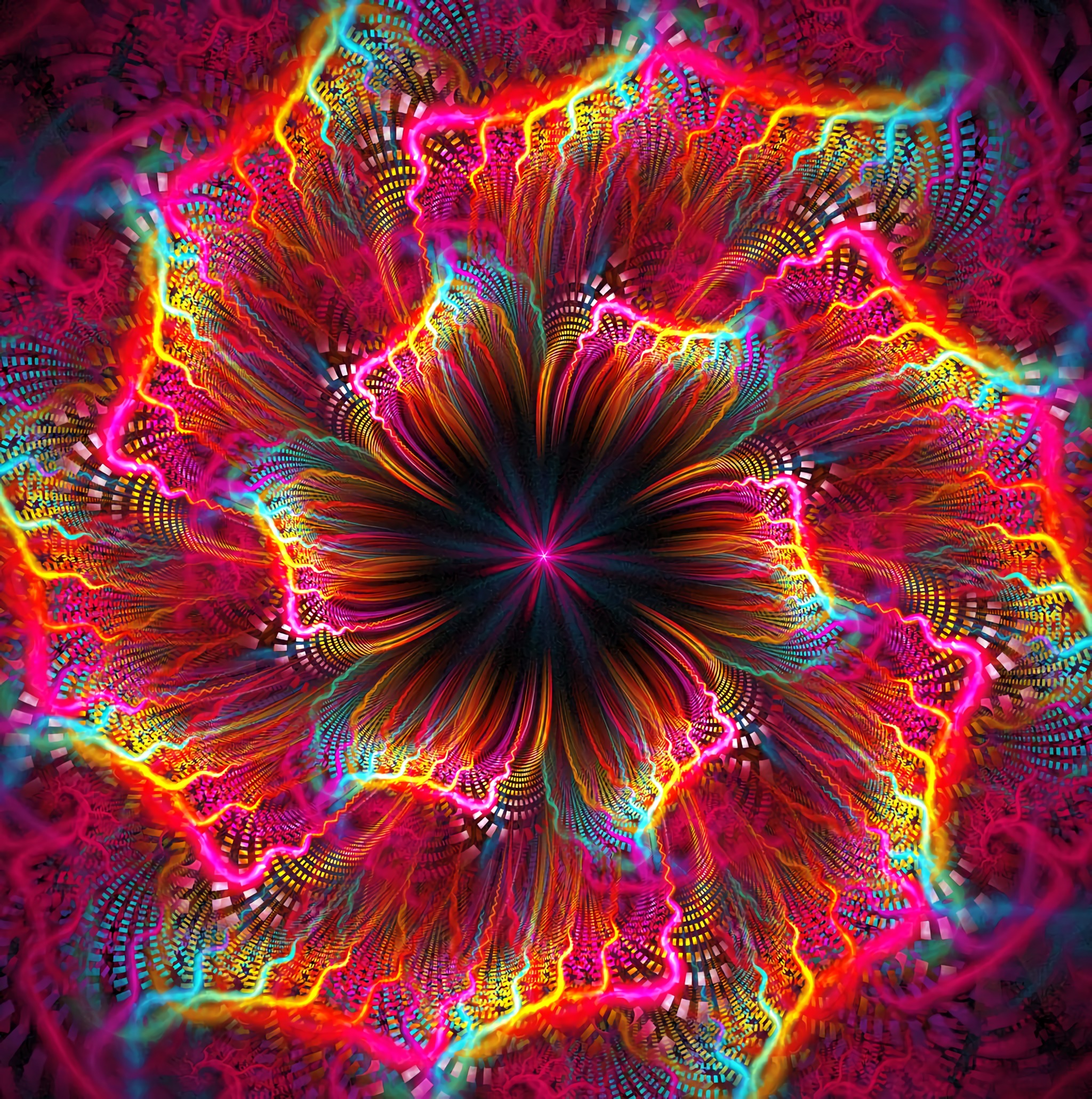 fractal, motley, abstract, multicolored, flower, bright 2160p