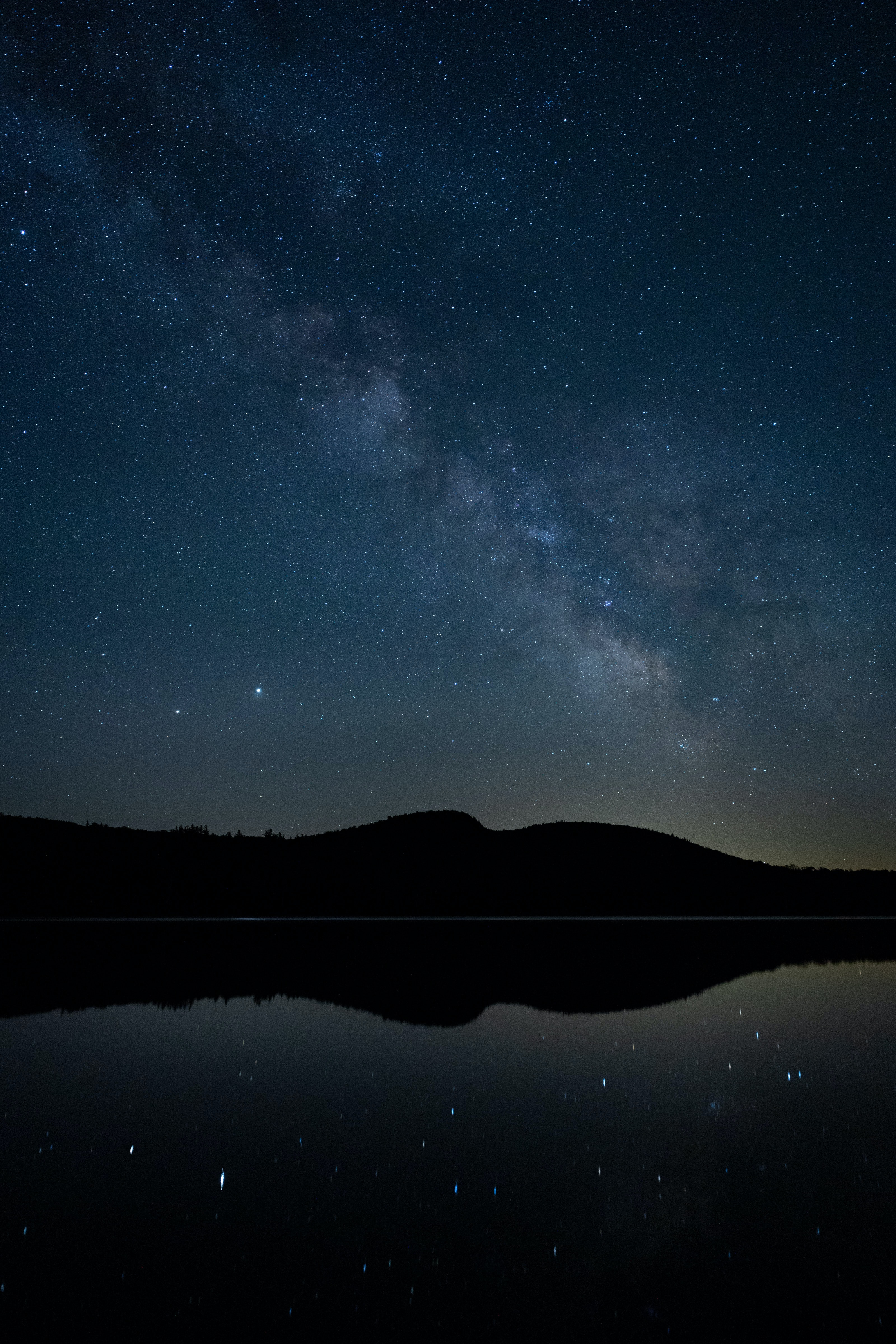 starry sky, nature, night, reflection, hills, nebula Smartphone Background
