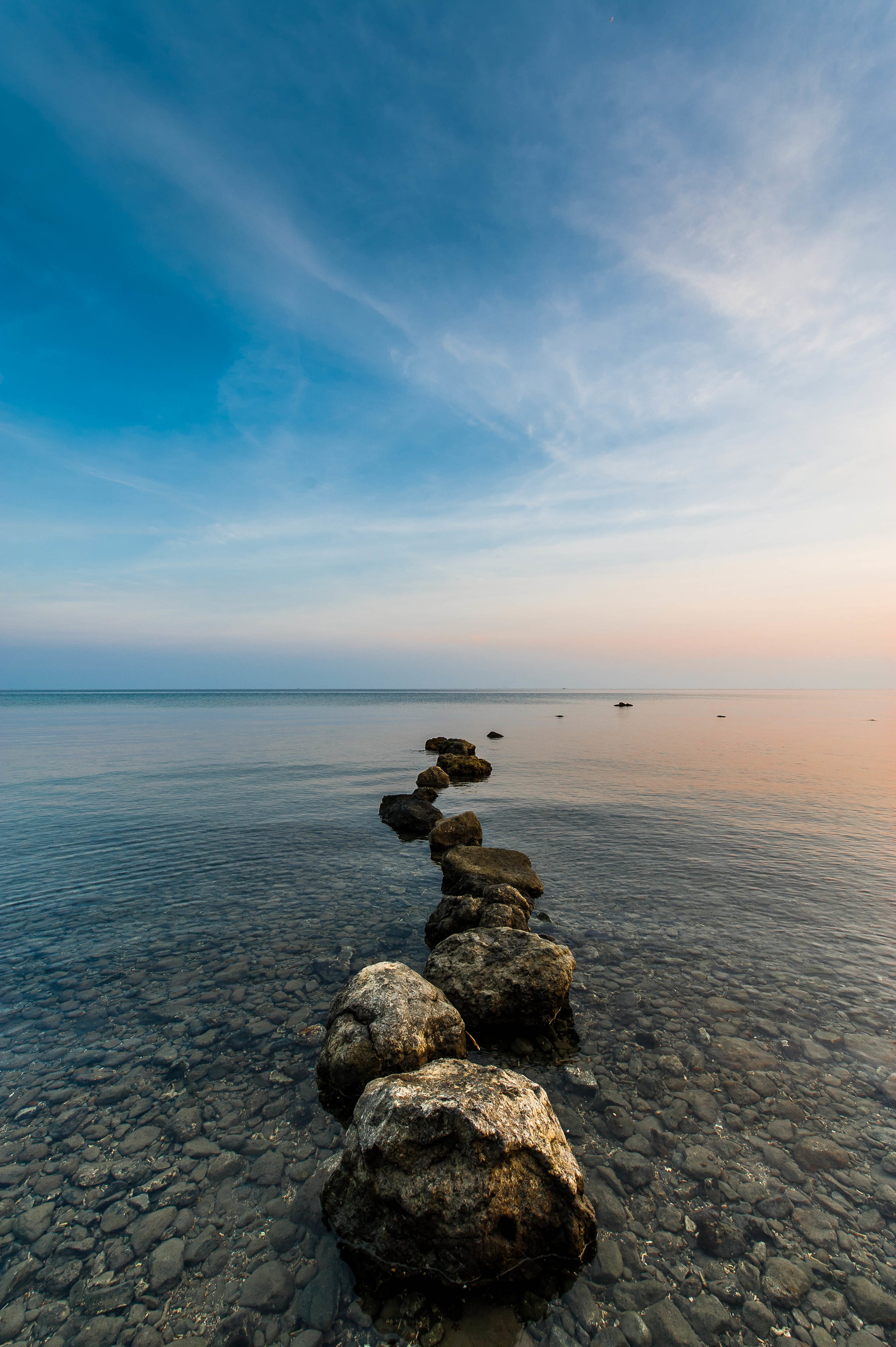 sky, stones, nature, pebble, sea, horizon
