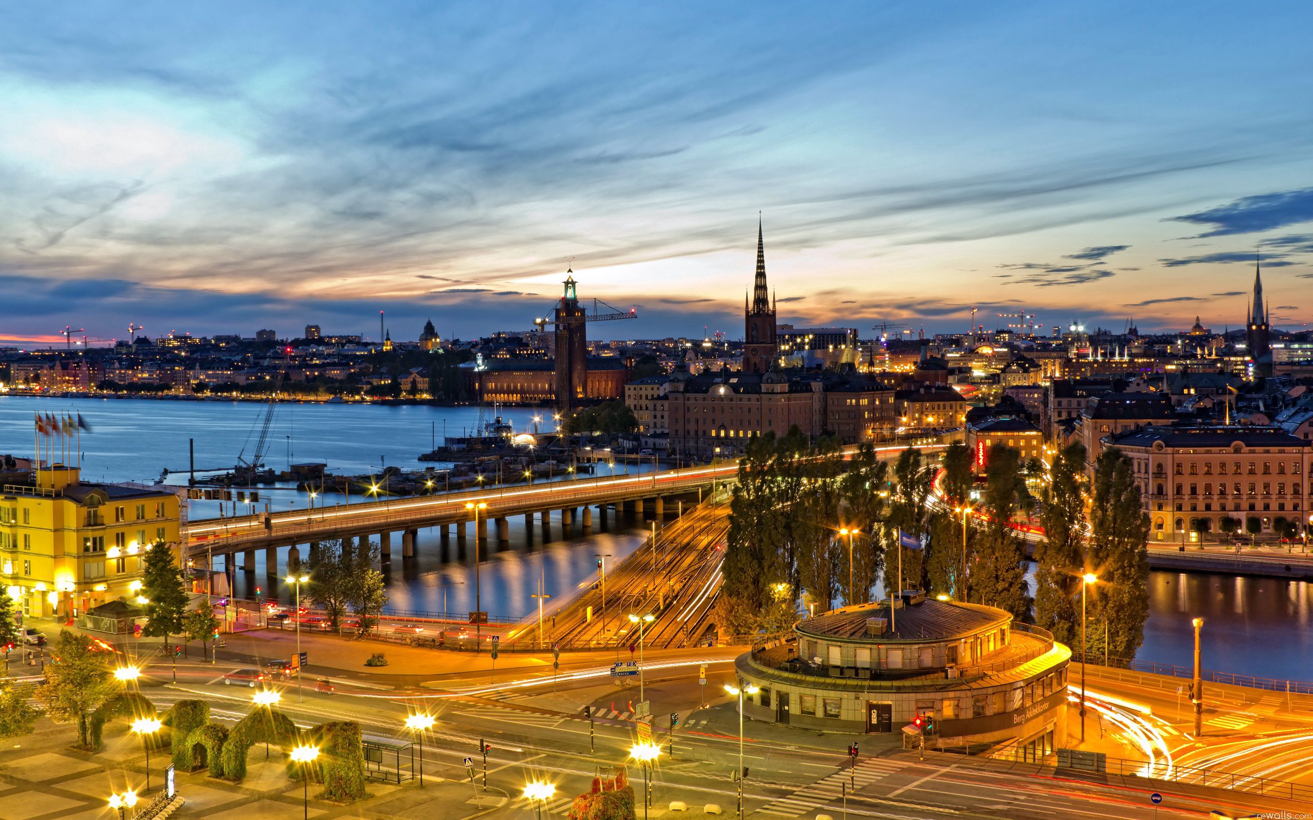 Hdデスクトップ 壁紙 街の明かり シティライツ 夕方 イブニング ストックホルム スウェーデン 都市ダウンロード無料画像