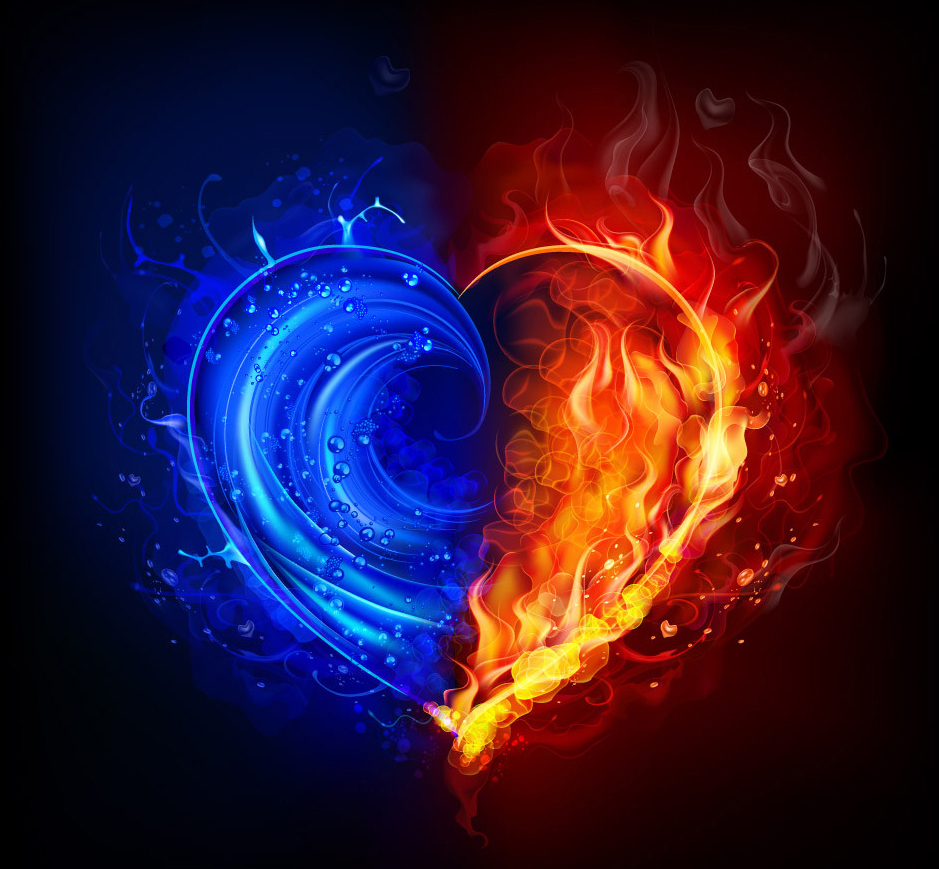love, water, valentine's day, fire, hearts, background, holidays Full HD