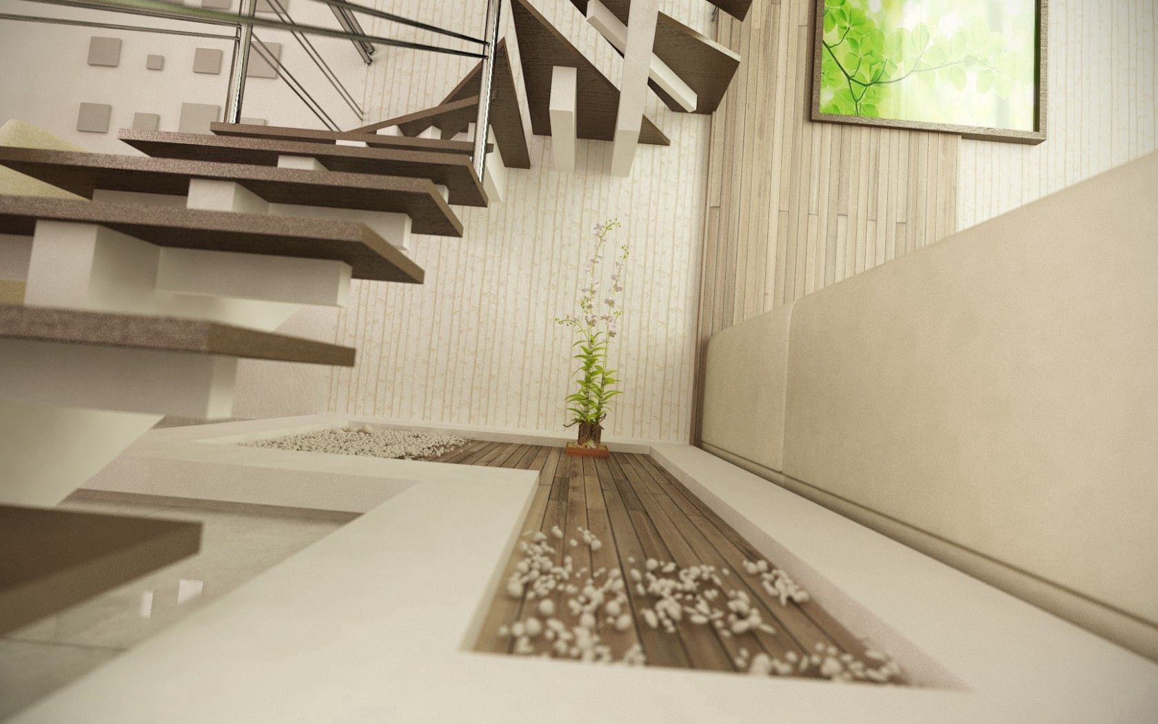 art, plant, miscellanea, miscellaneous, ladder, stairs, room, decor, steps, render