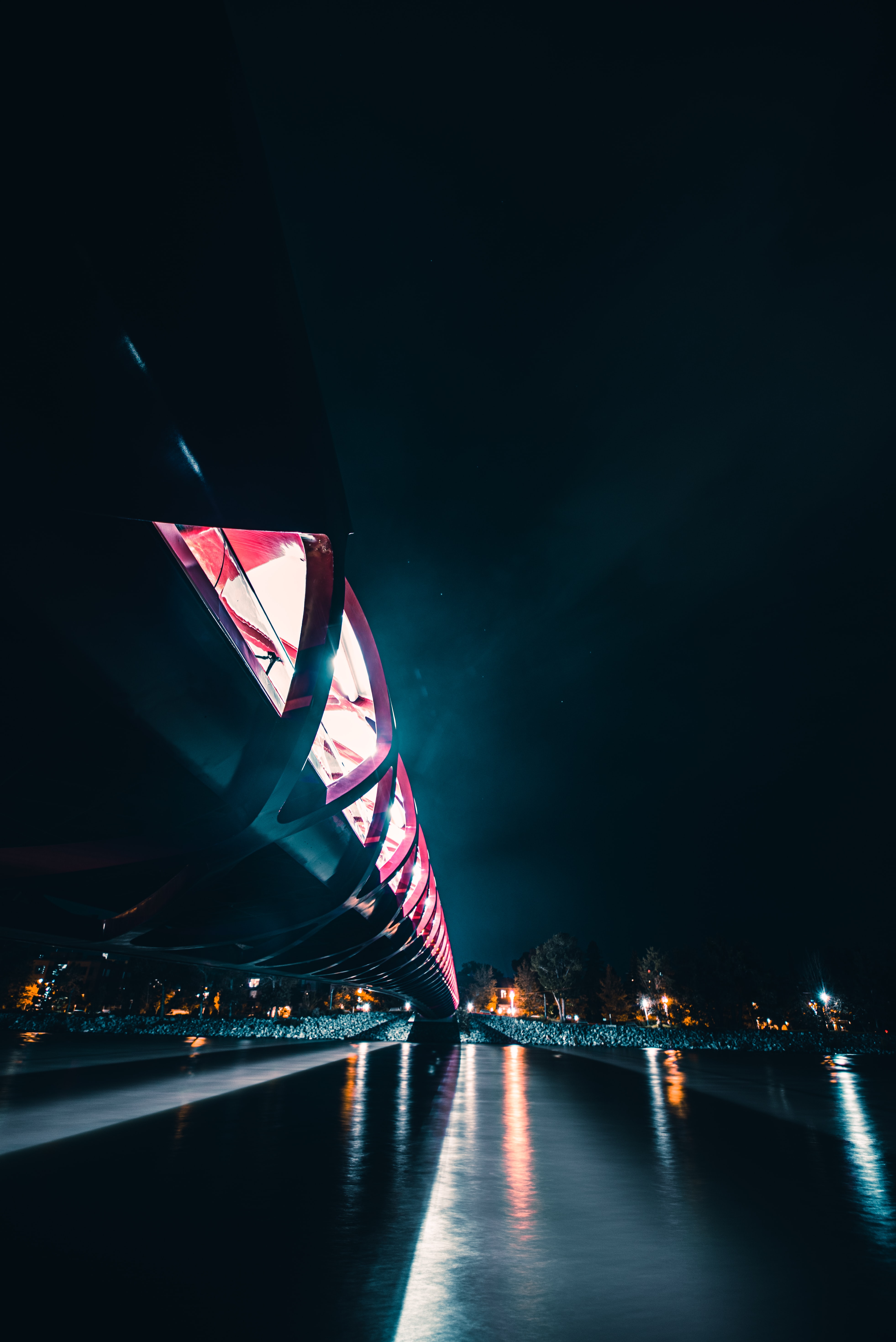 perspective, bridge, night, illumination Ultrawide Wallpapers