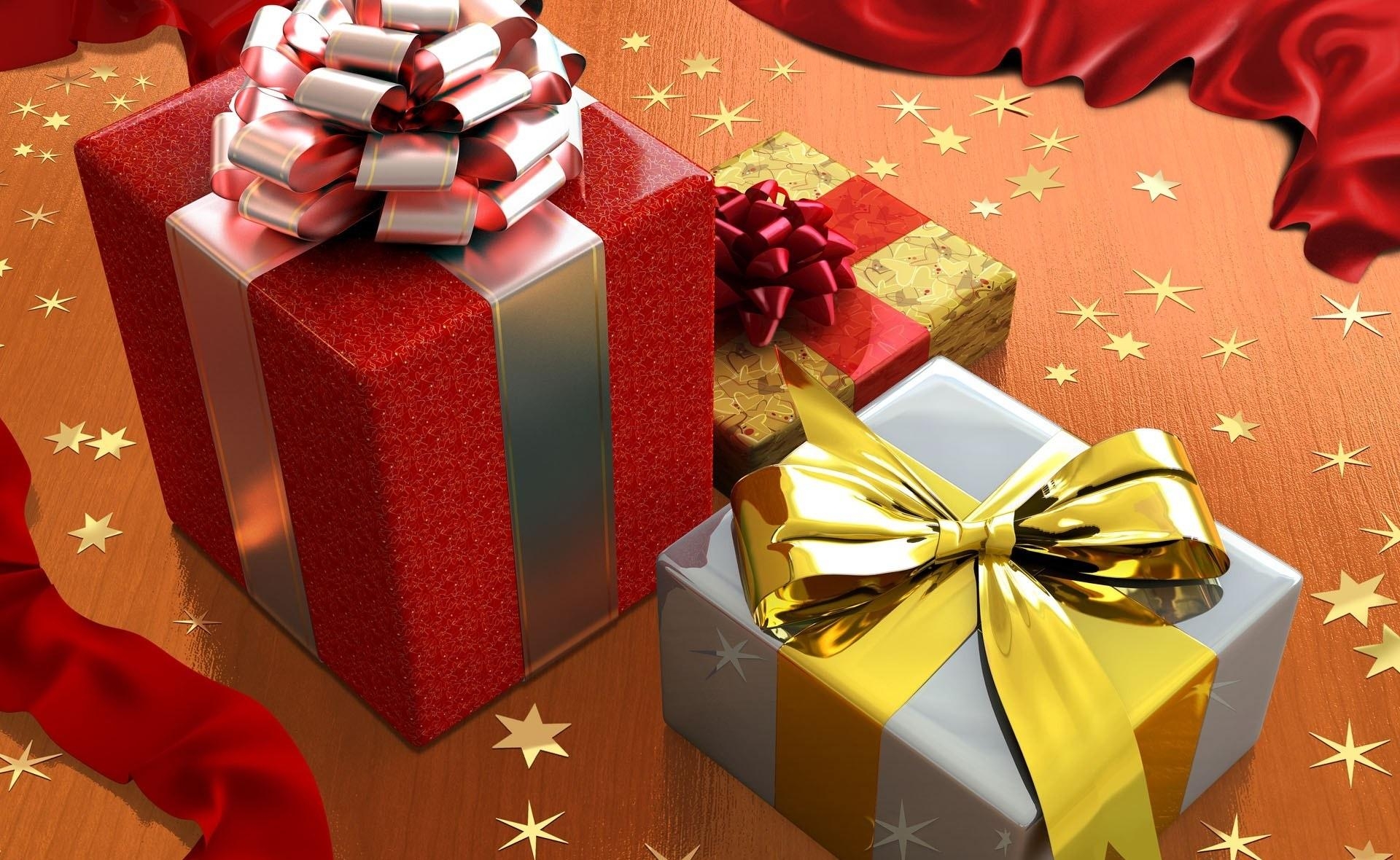 presents, holidays, bows, stars Full HD