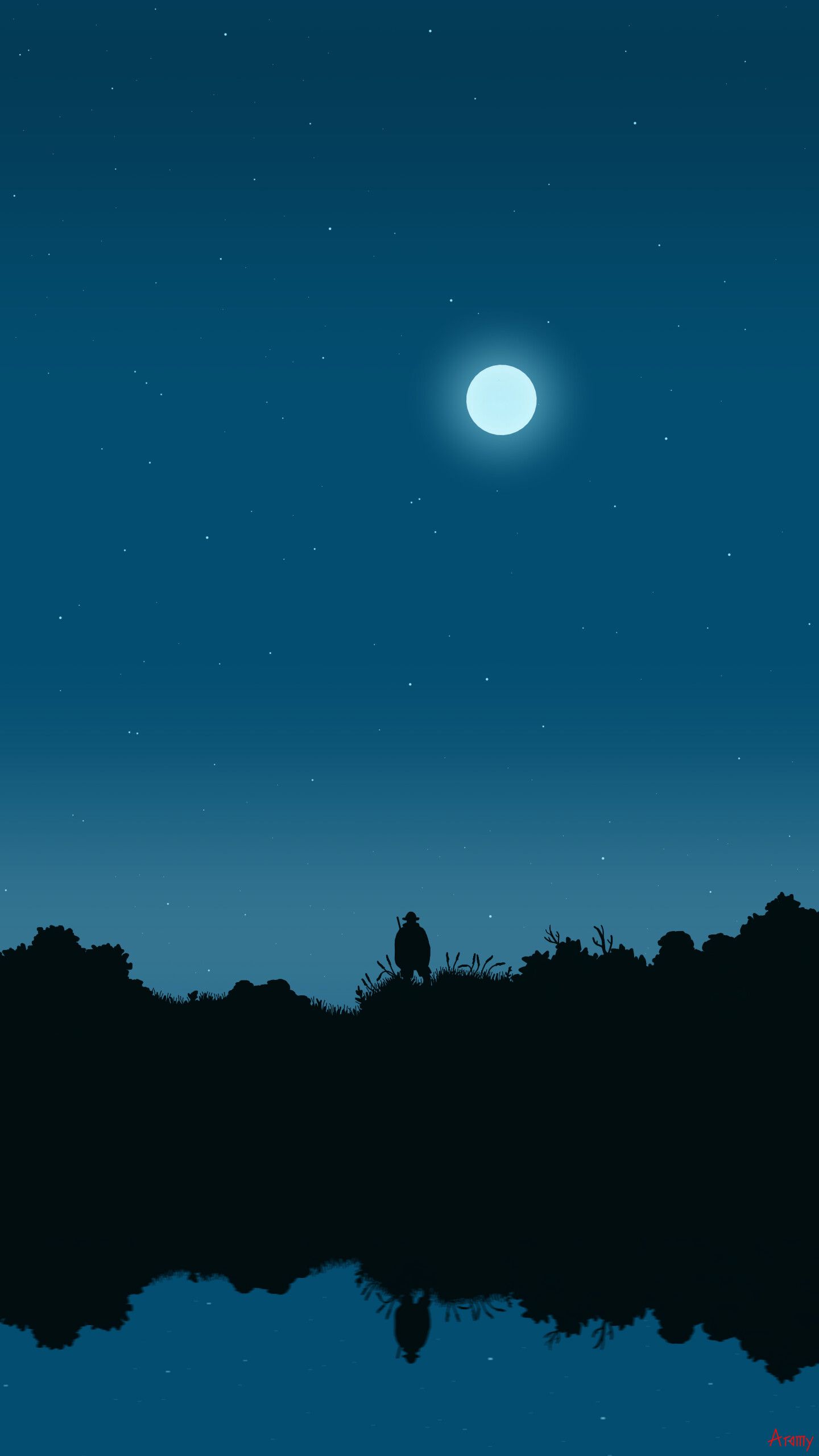 fisherman, moon, art, night, silhouette cellphone
