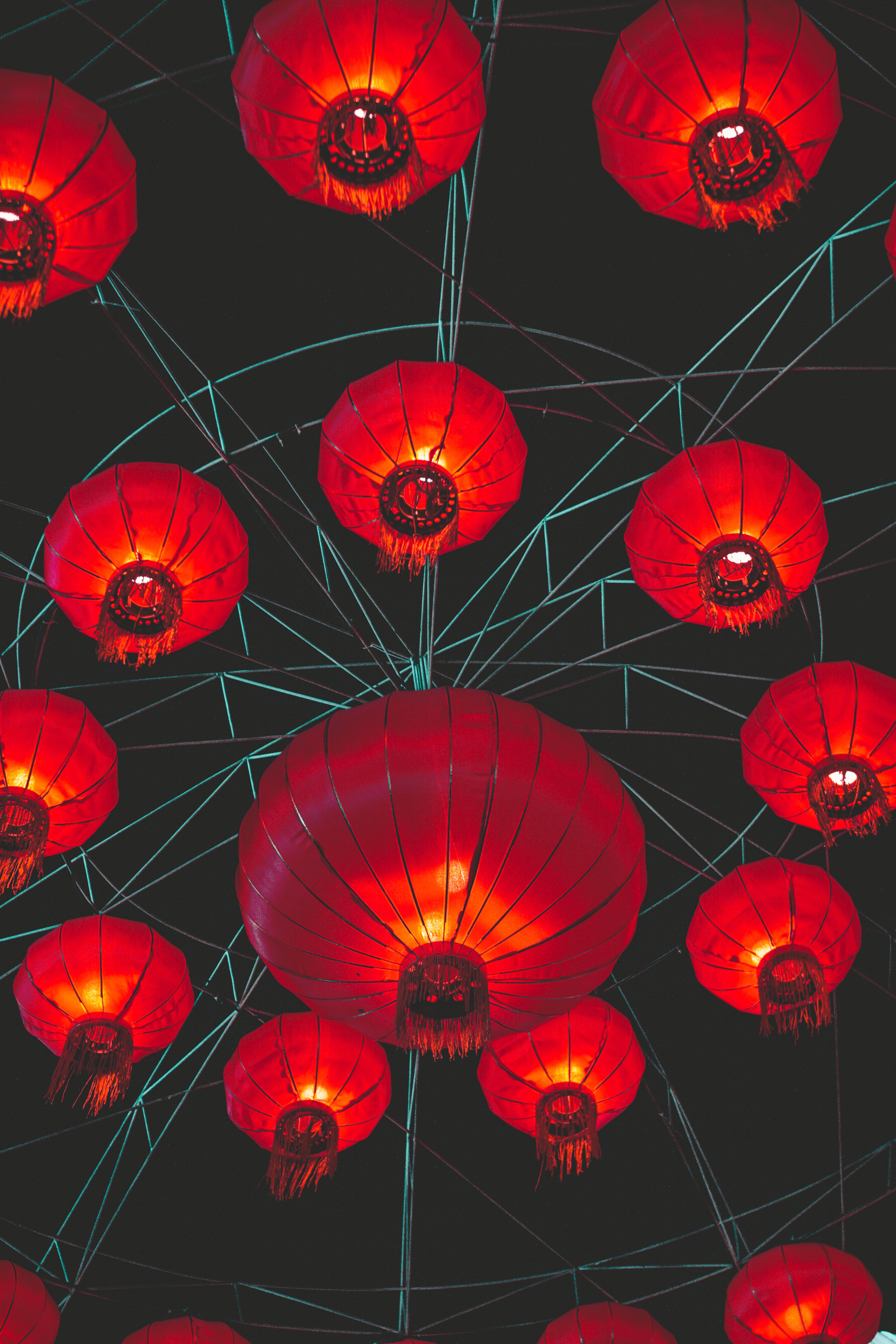dark, lights, chinese lanterns, red Cell Phone Image