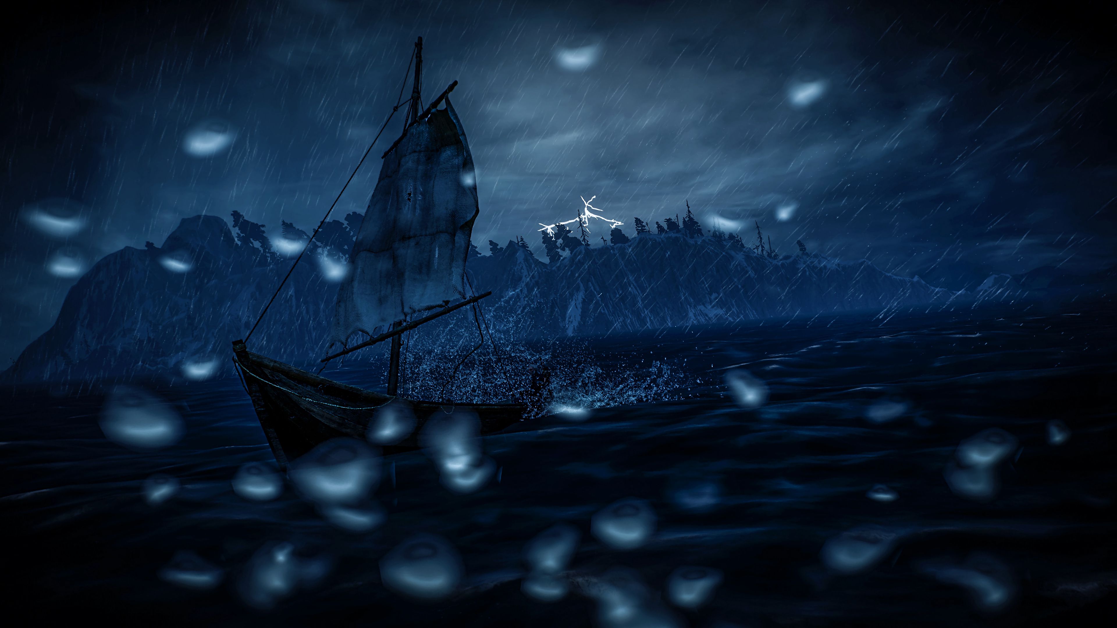 Wallpaper for mobile devices dark, storm, boat