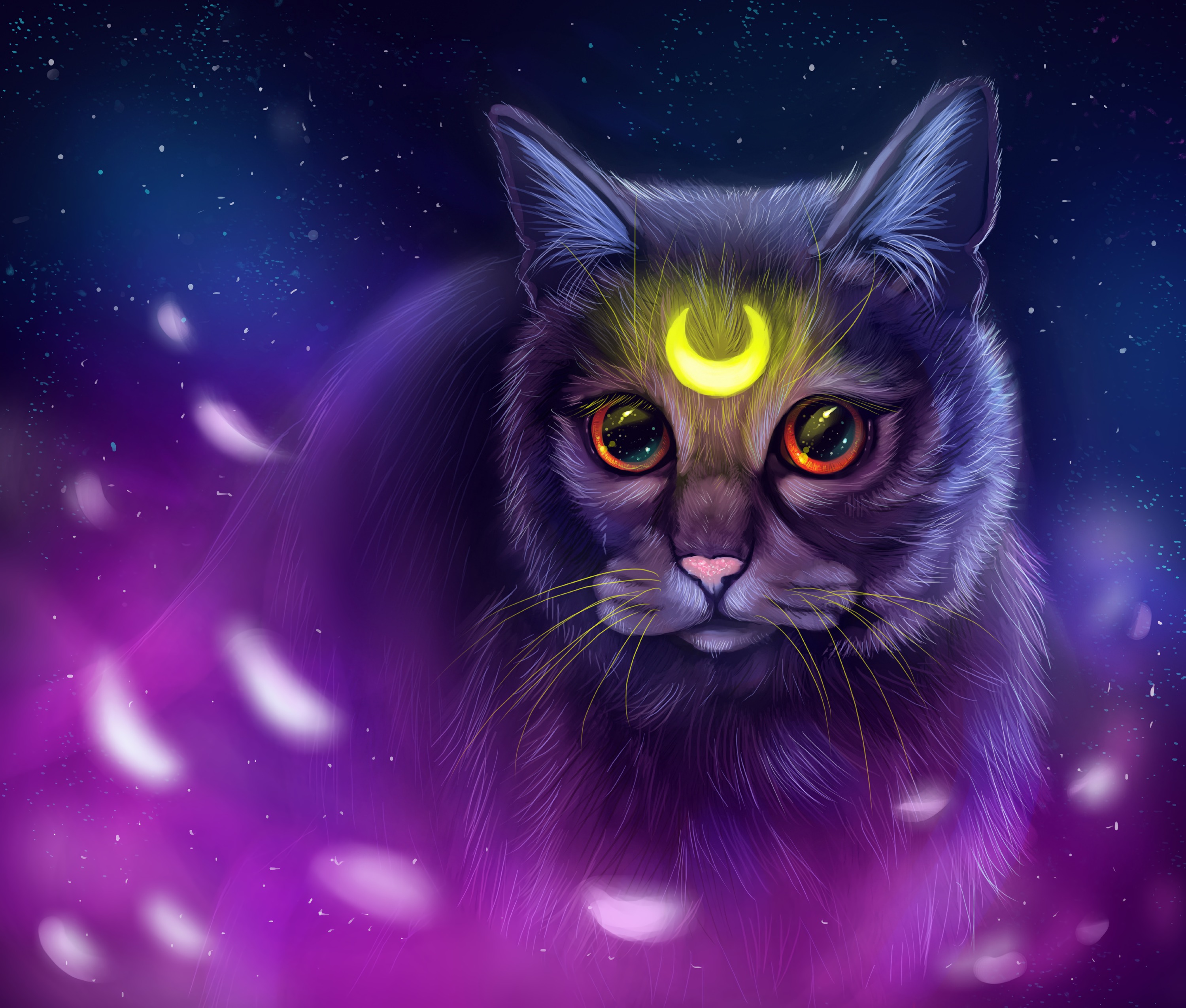 Download mobile wallpaper Cat, Art, Sight, Opinion, Glow, Symbol for free.