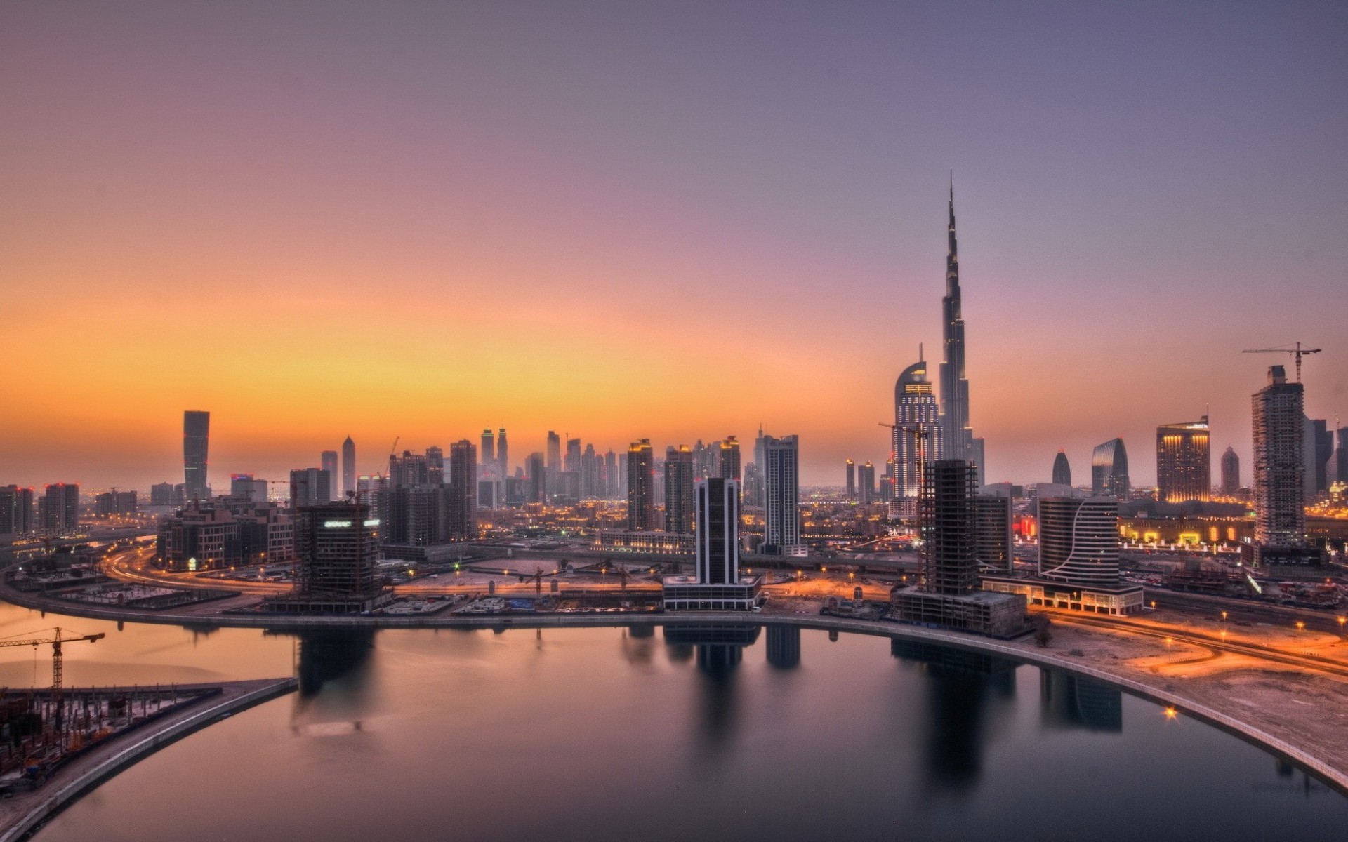 HD desktop wallpaper: Cities, Sunset, City, Skyscraper, Dubai, Cityscape,  River, United Arab Emirates, Emirates, Burj Khalifa, Man Made download free  picture #340151
