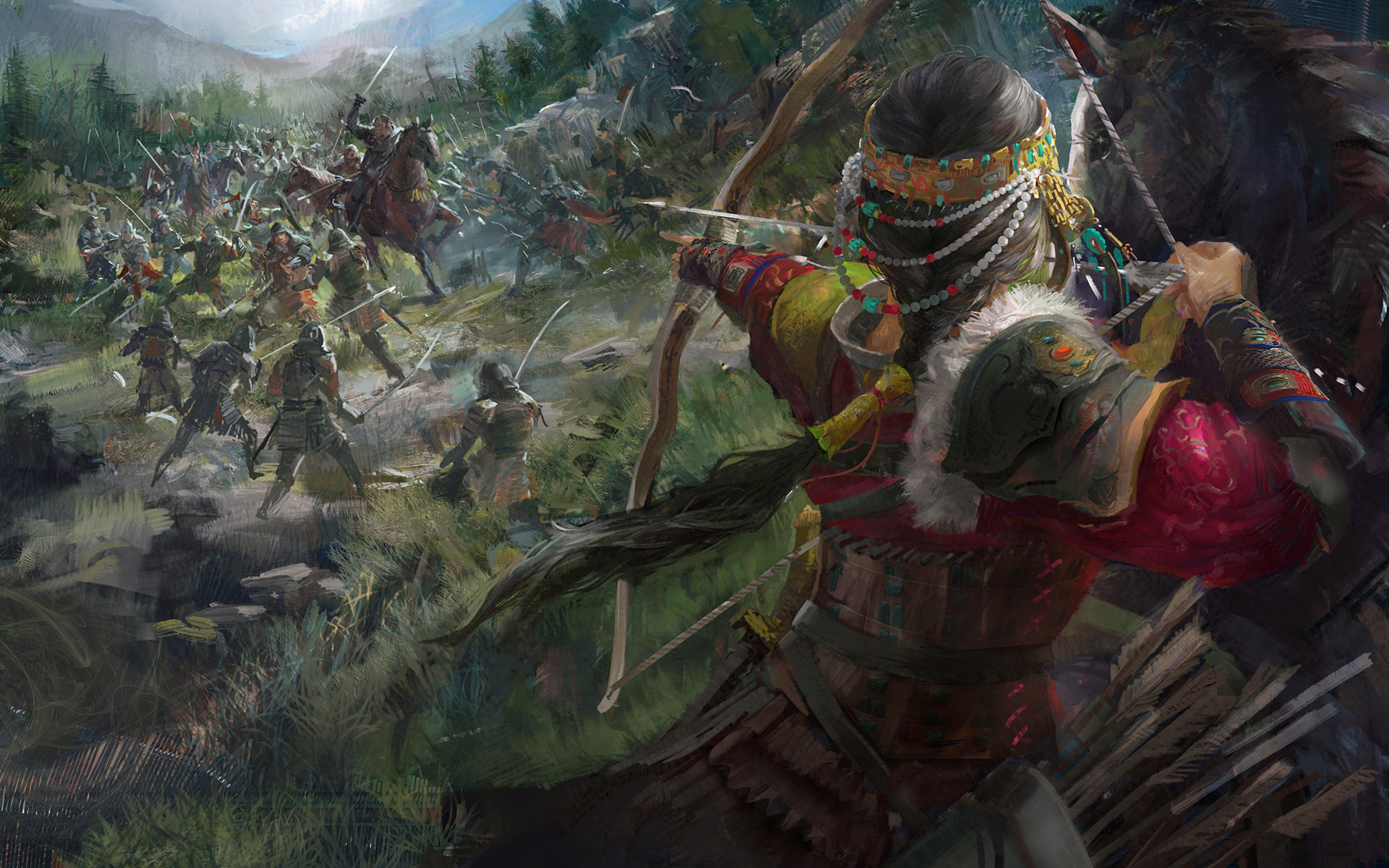 Download Phone wallpaper bow, archer, battle, samurai