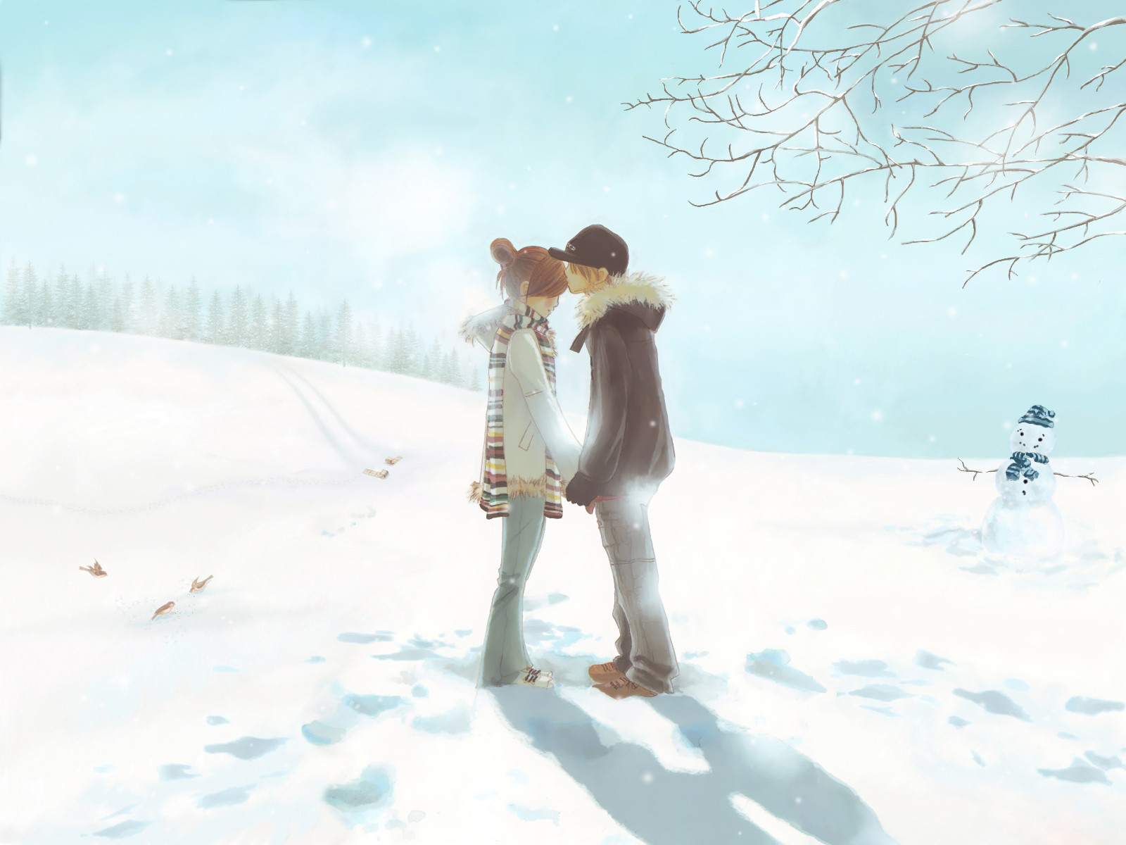 anime, winter, love Full HD