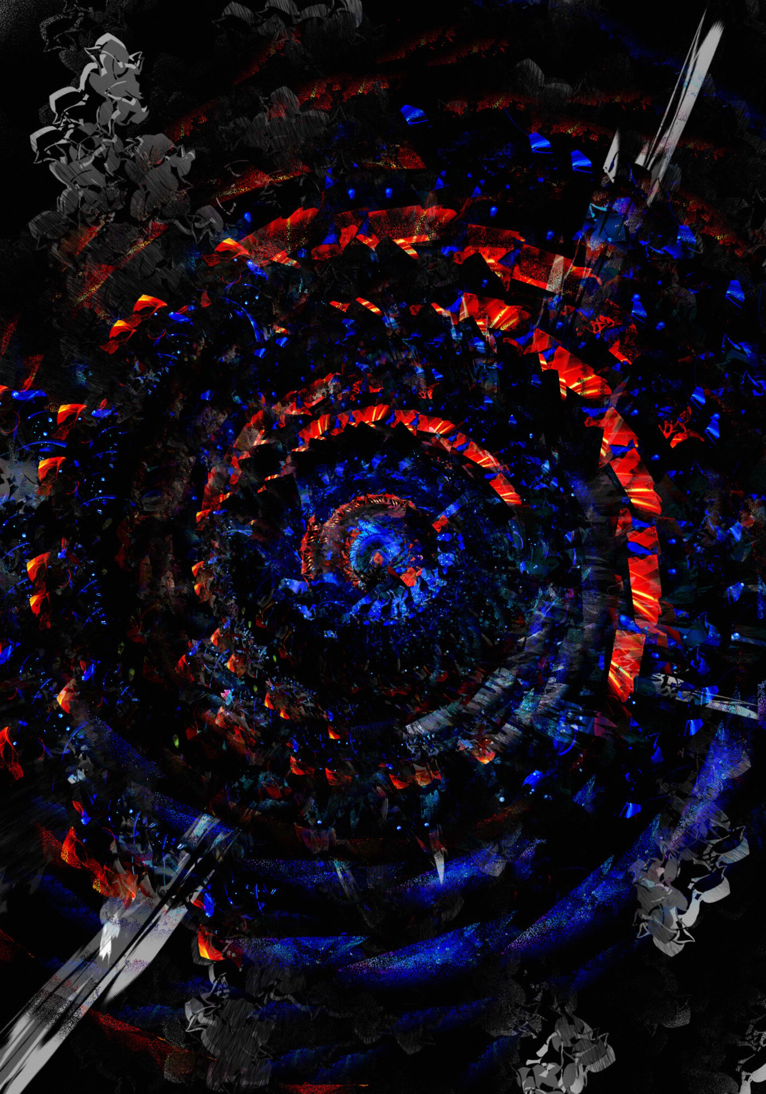 abstract, circles, blue, red, rotation, spiral, swirling, involute