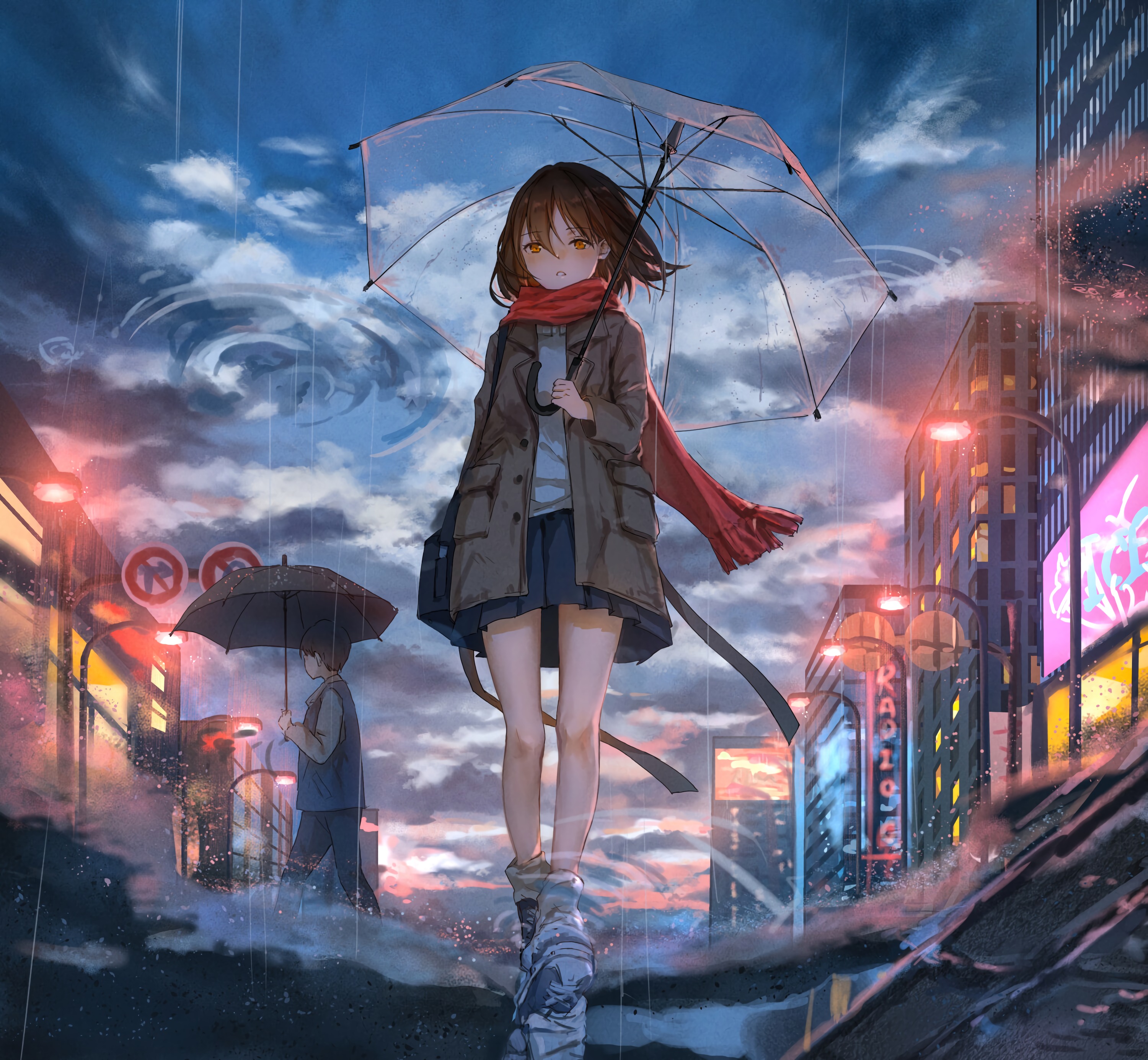 android anime, sadness, girl, umbrella, rain, sorrow