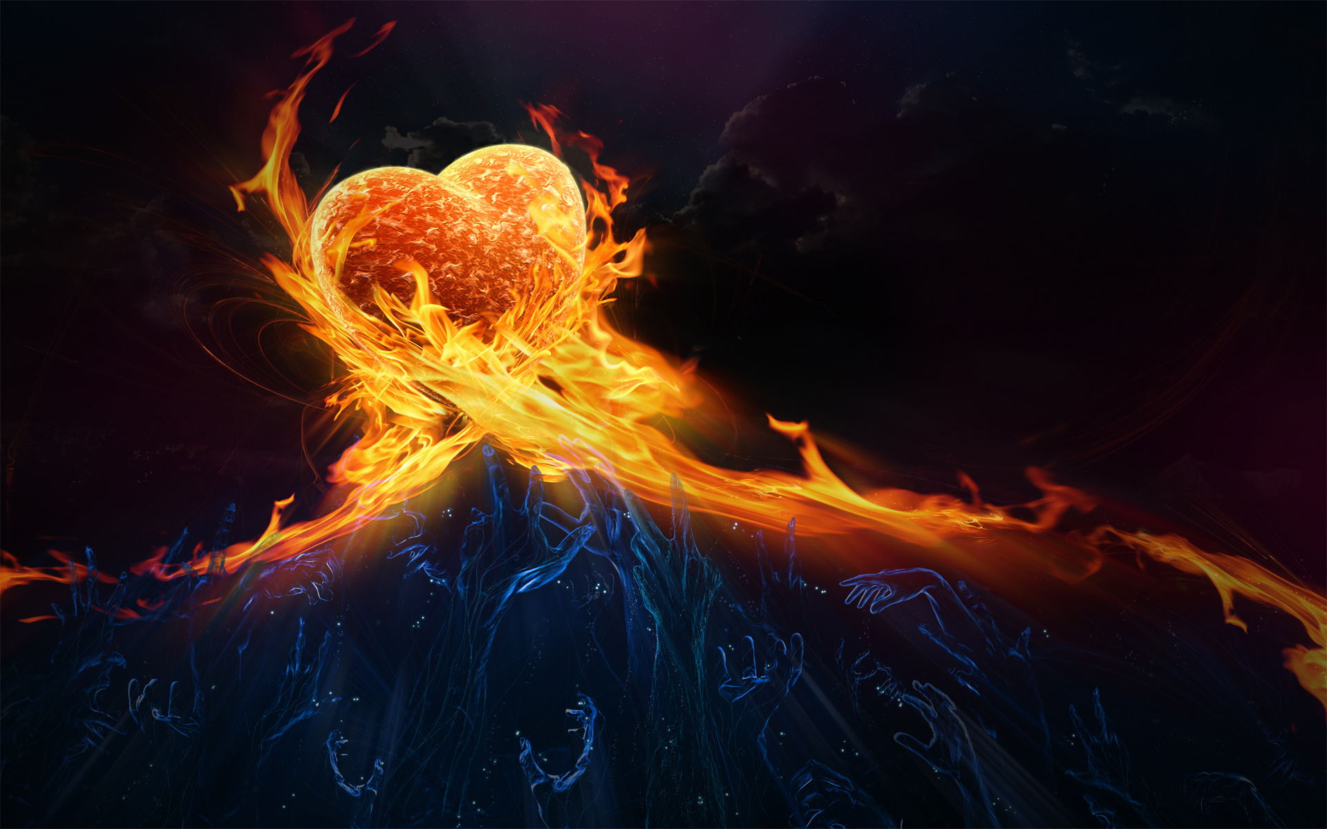 fire, love, orange (color), artistic, heart, hand