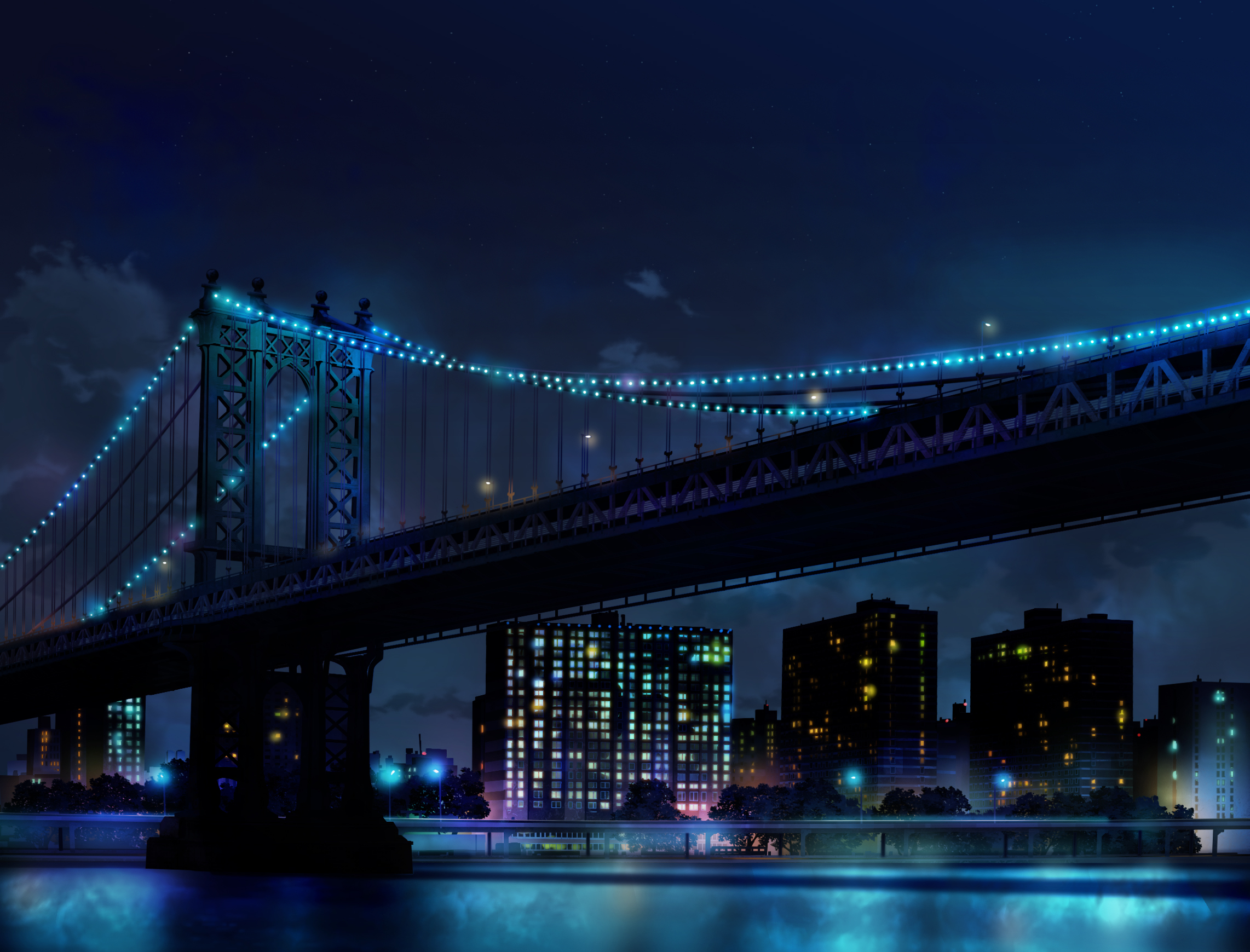 ночной город мосты