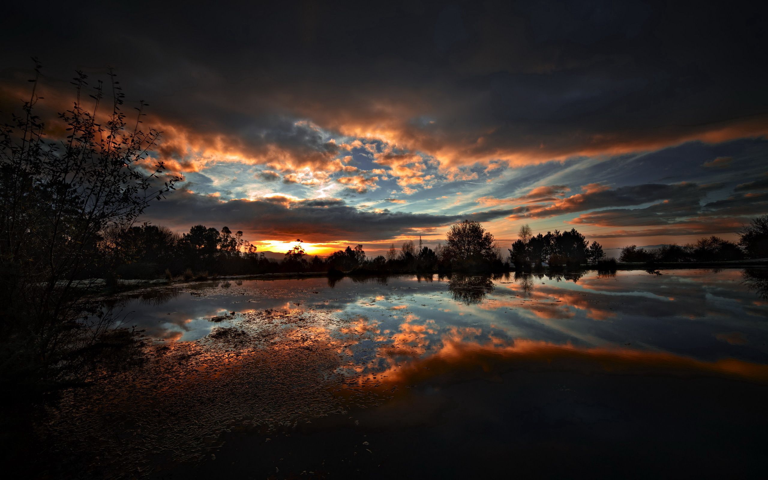 lake, dusk, nature, water, twilight, clouds, reflection, evening, mirror