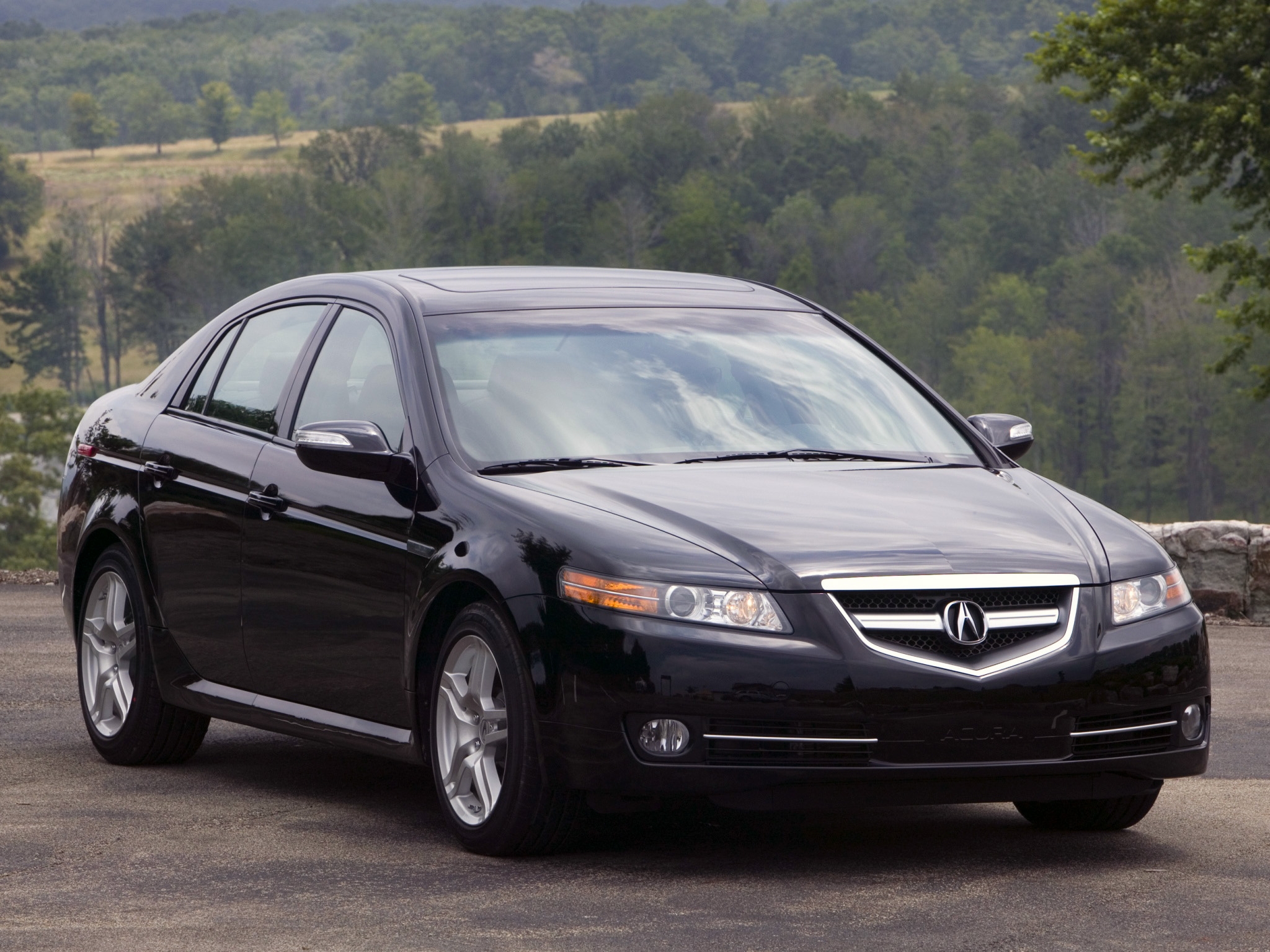 auto, nature, trees, acura, cars, black, front view, style, akura, tl, 2007 Full HD