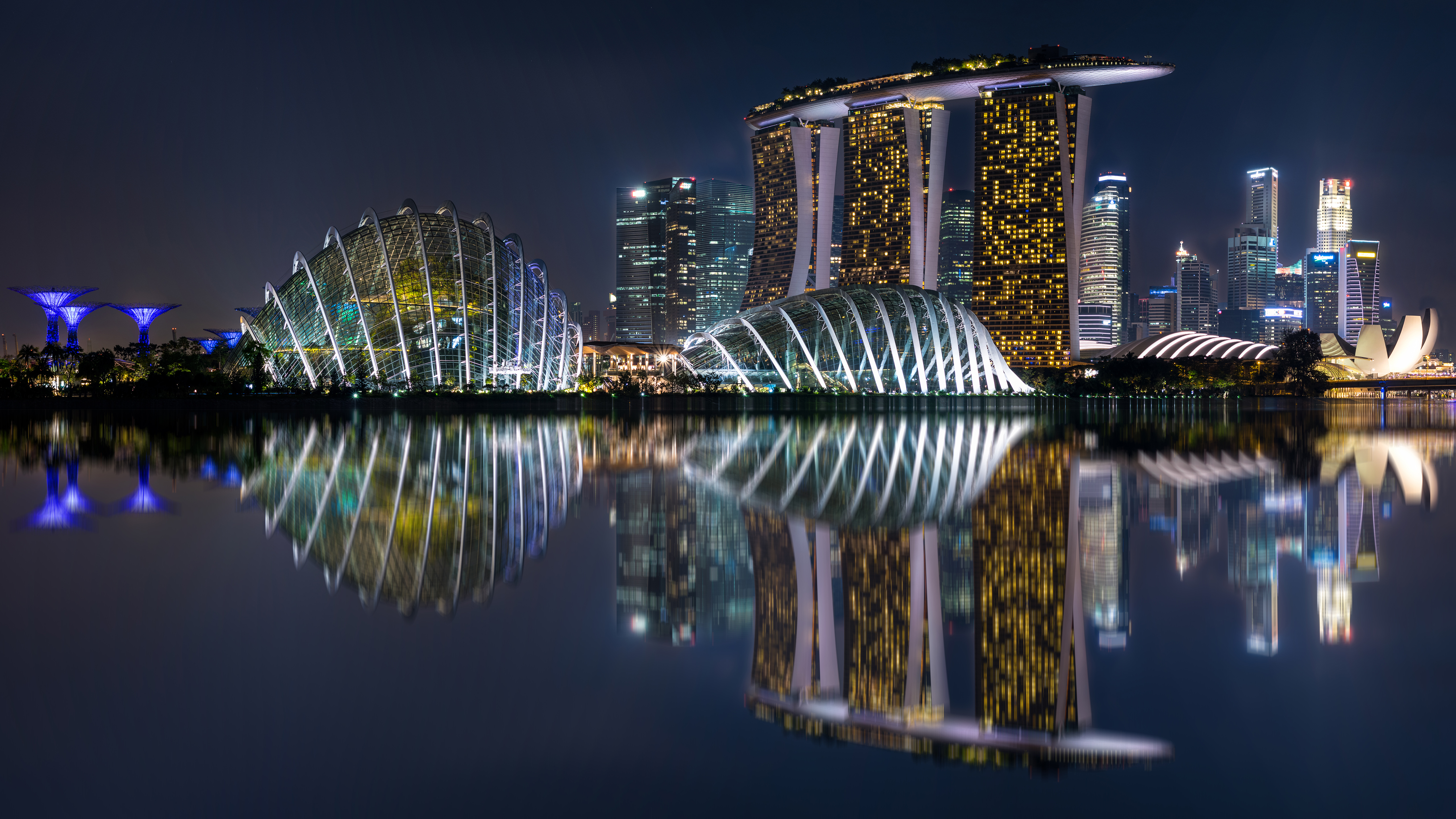 marina bay sands, night, singapore, man made, building, reflection