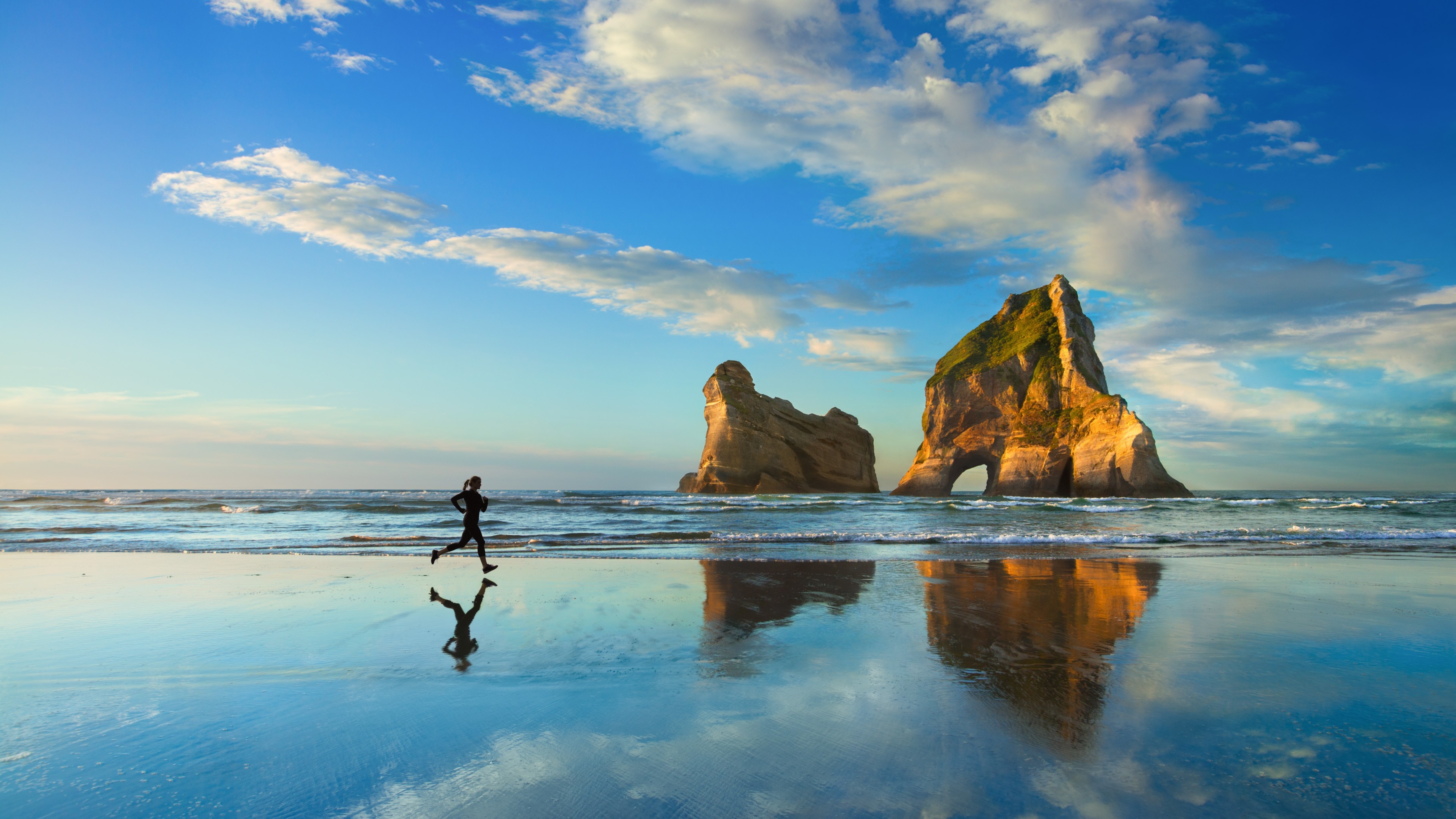 reflection, horizon, photography, running, arch, scenic, ocean, beach, cloud