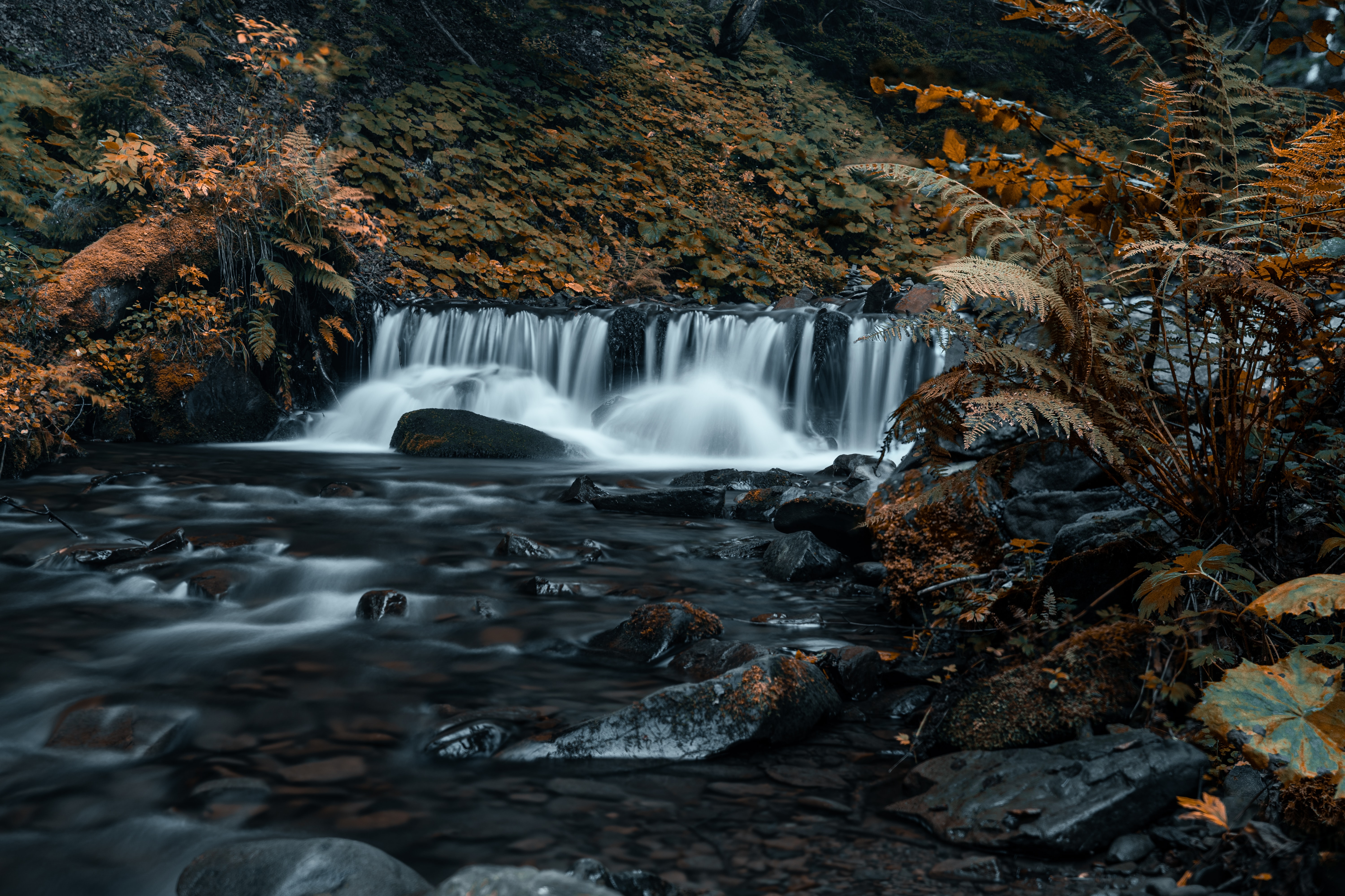 flow, nature, grass, stones, rocks, waterfall, stream