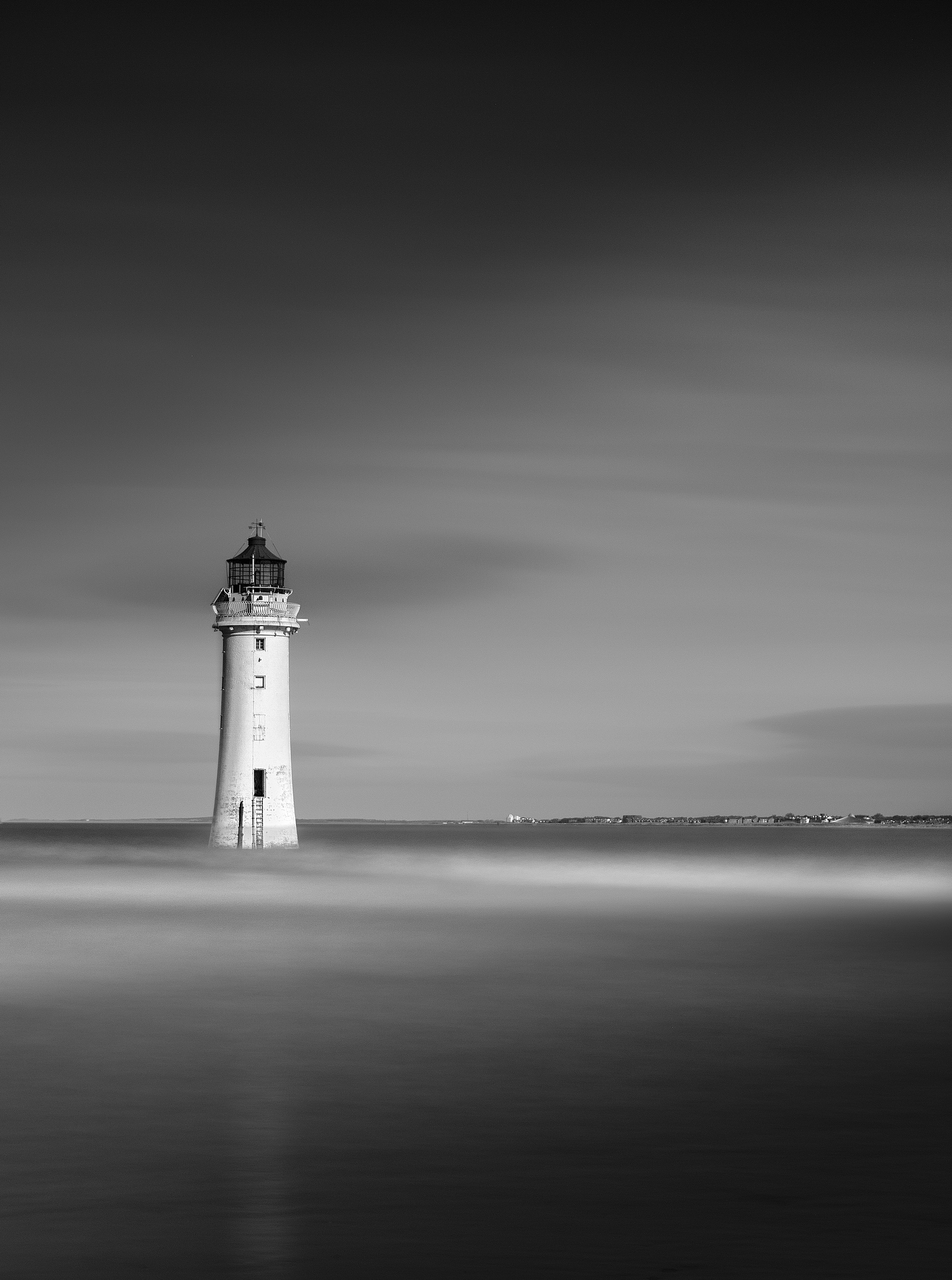 ocean, bw, lighthouse, minimalism Free HD pic