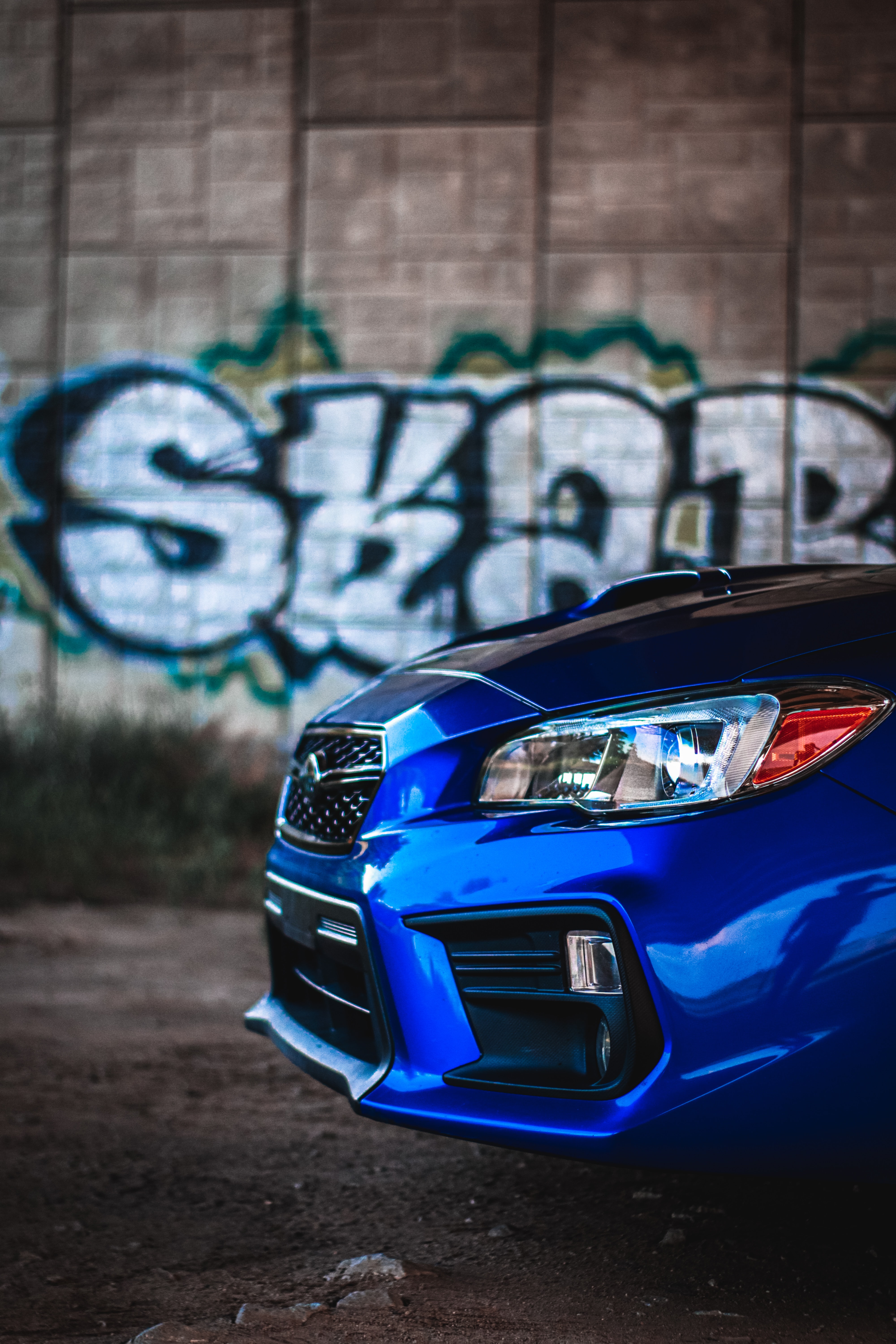 graffiti, headlight, cars, blue, car