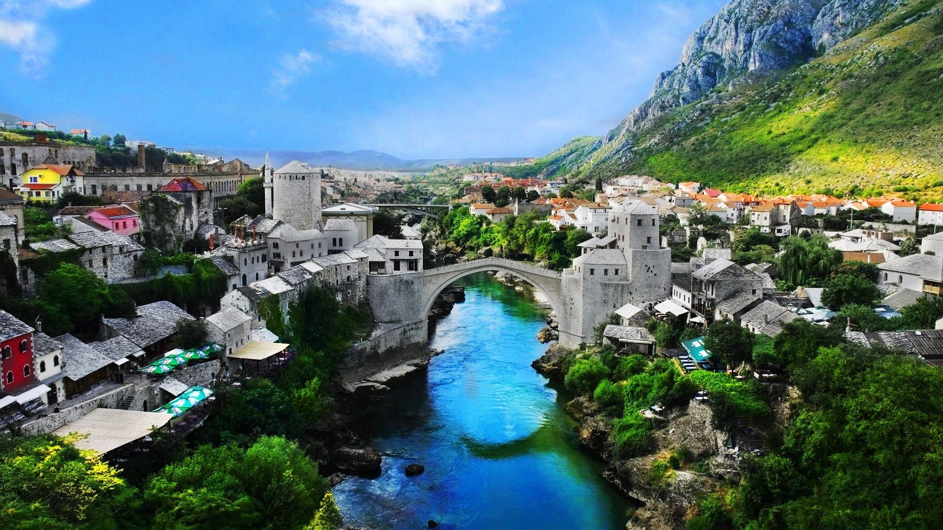 145473 download wallpaper cities, landscape, nature, bosnia and herzegovina, mostar old town, mostar screensavers and pictures for free